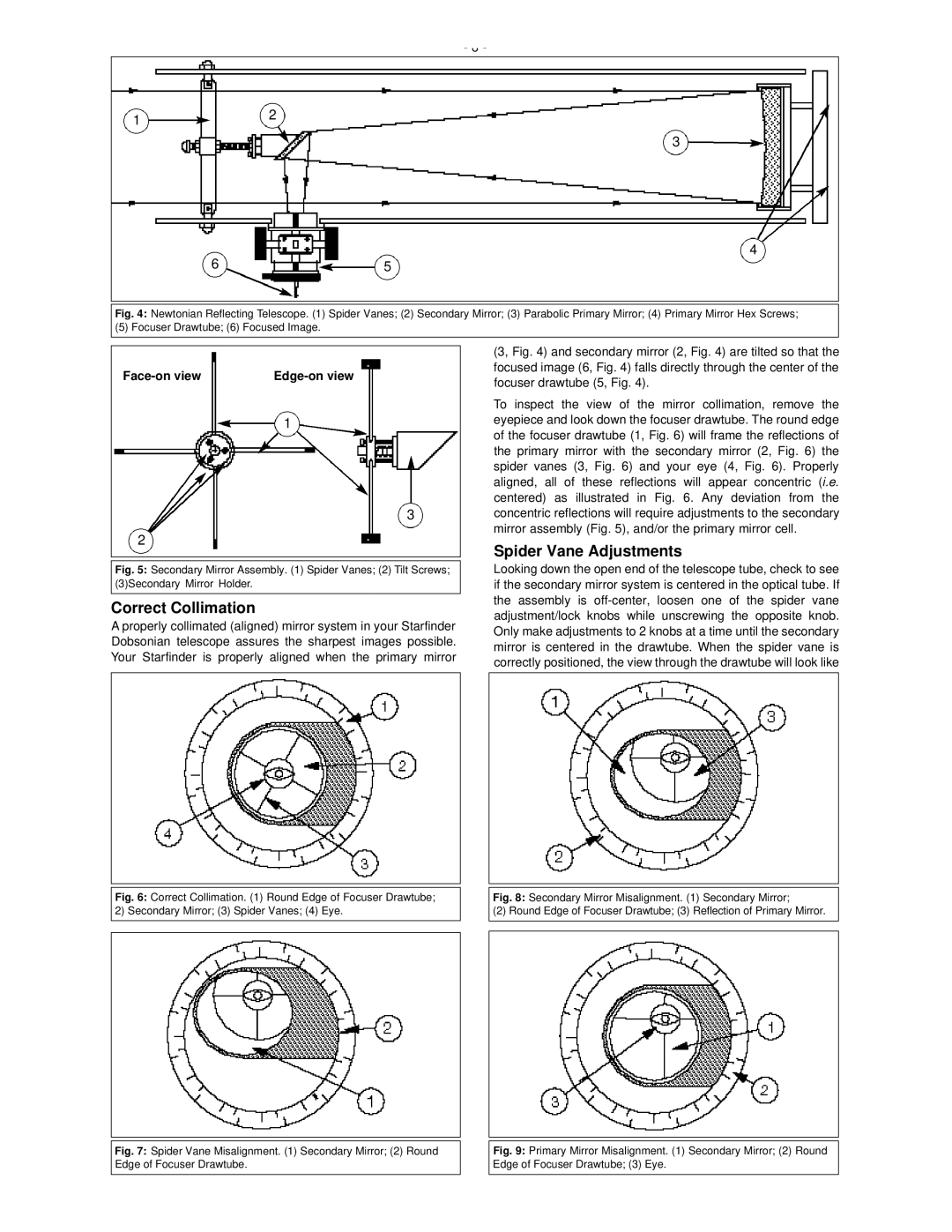 Meade 12.5 instruction manual Correct Collimation, Spider Vane Adjustments 