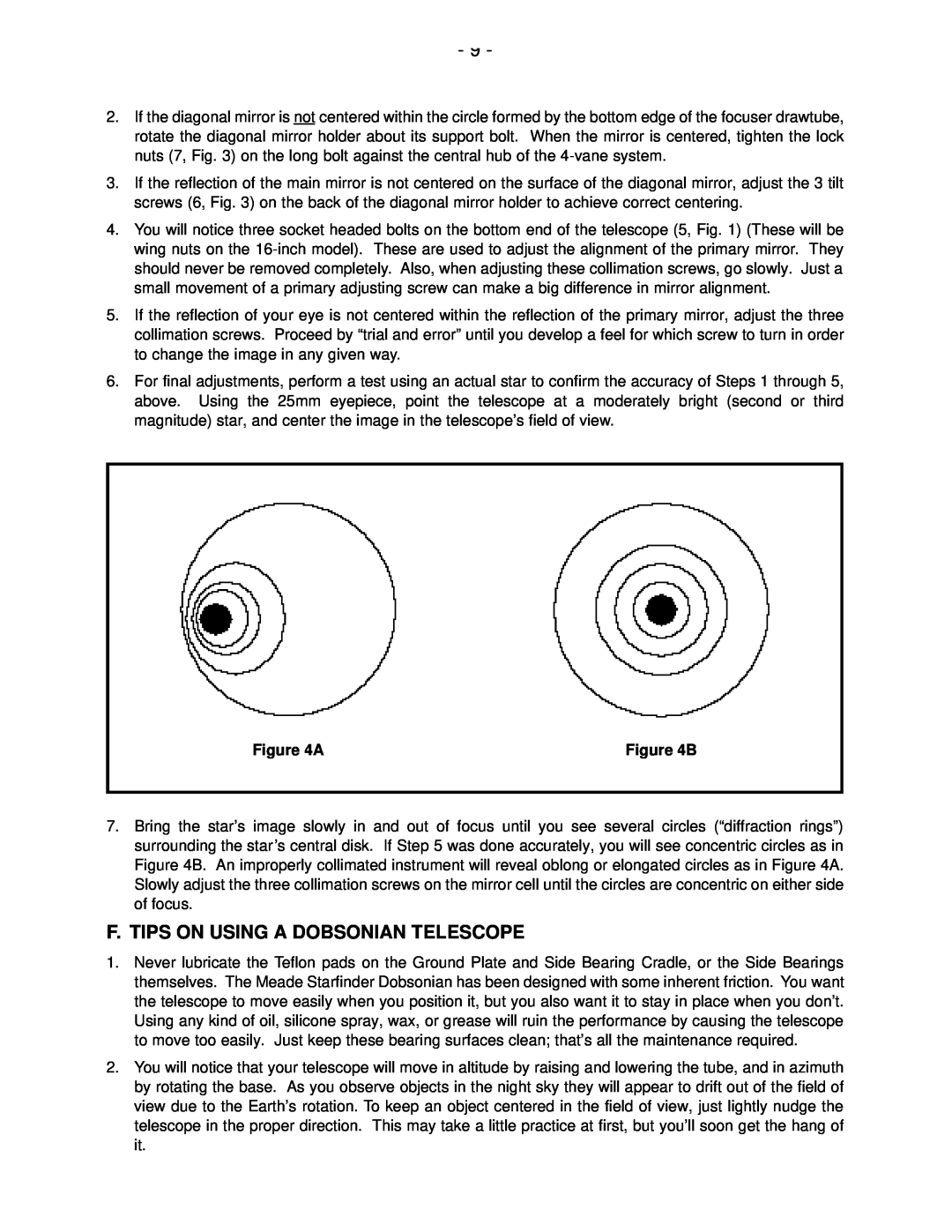 Meade 16 instruction manual F. Tips On Using A Dobsonian Telescope, B 