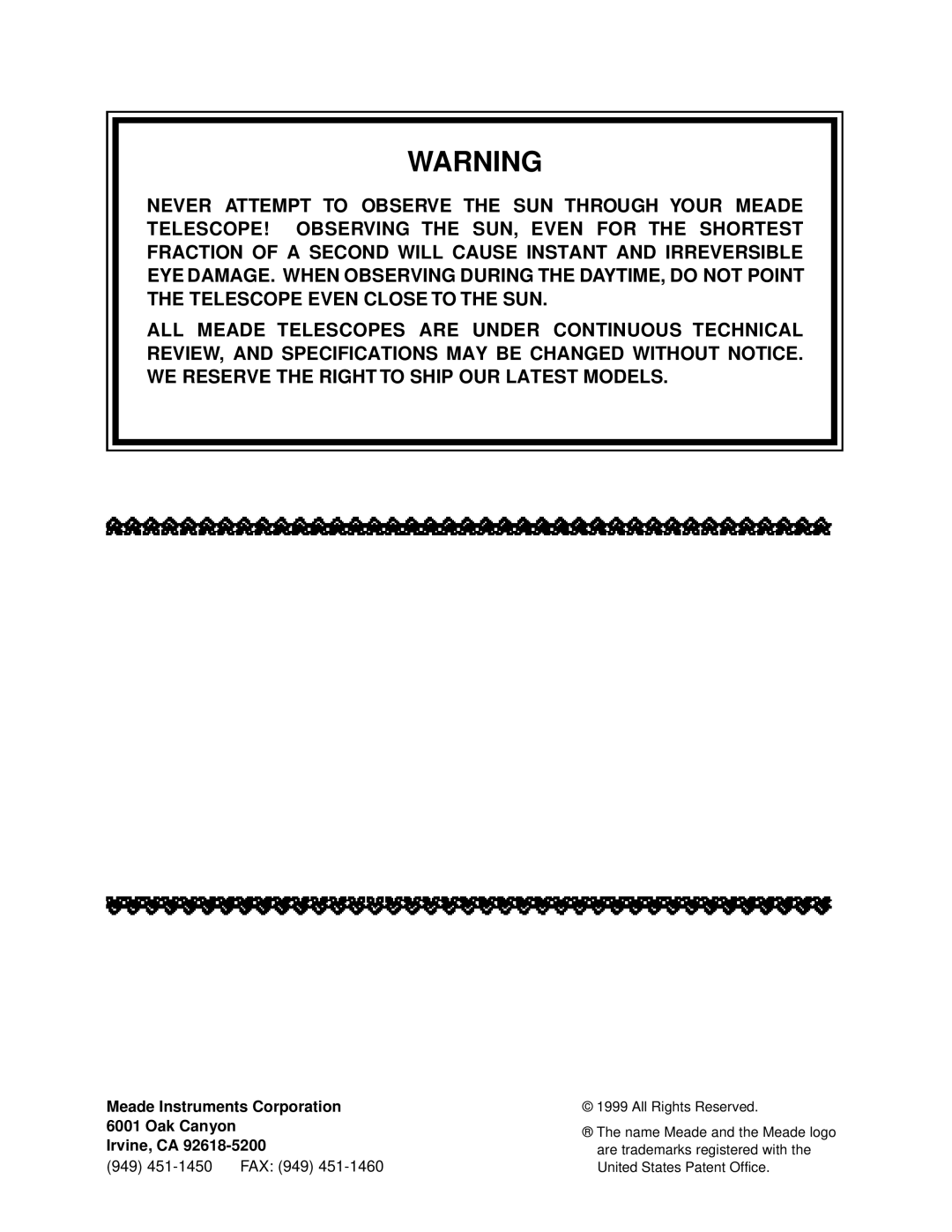 Meade 16 instruction manual Meade Instruments Corporation Oak Canyon Irvine, CA 