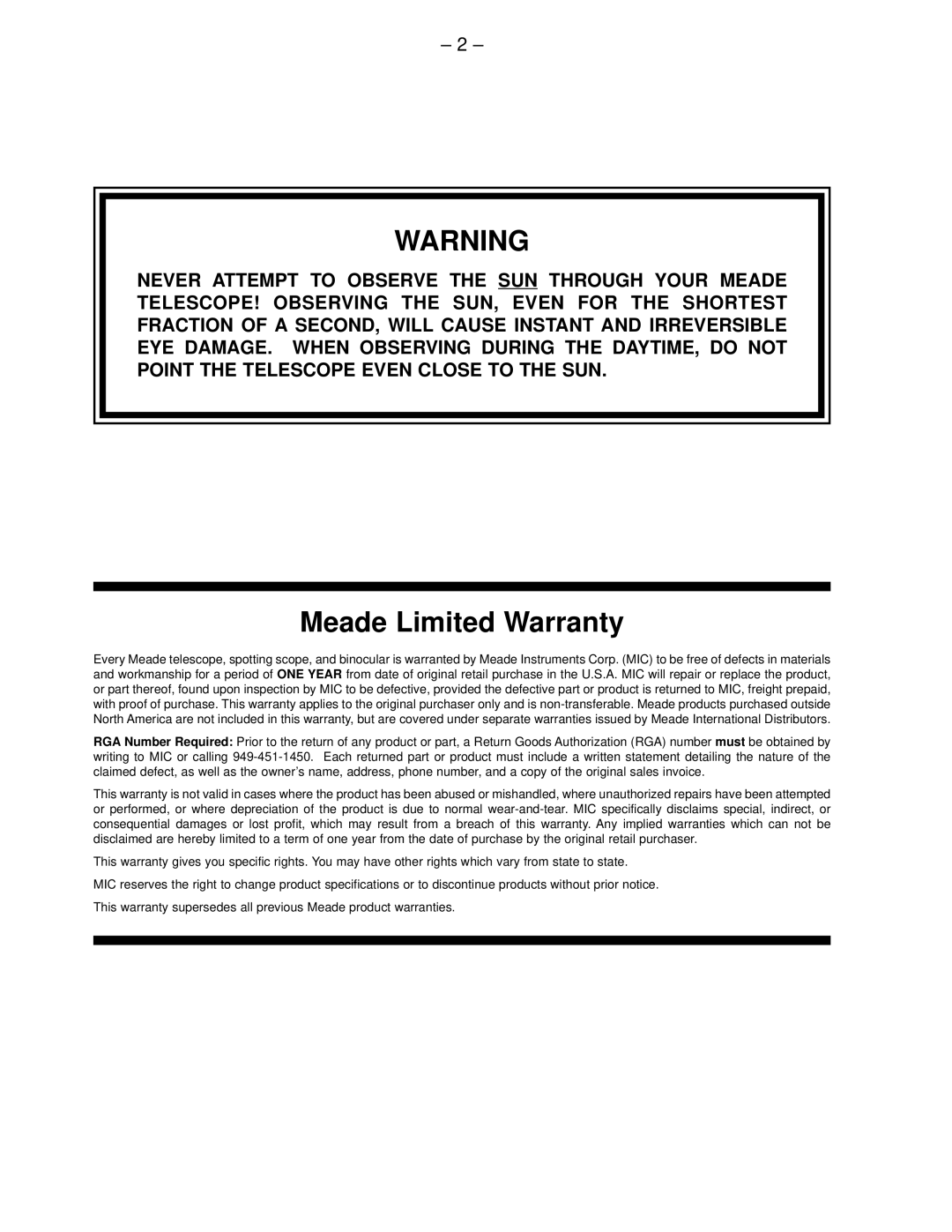 Meade 4500 instruction manual Meade Limited Warranty 