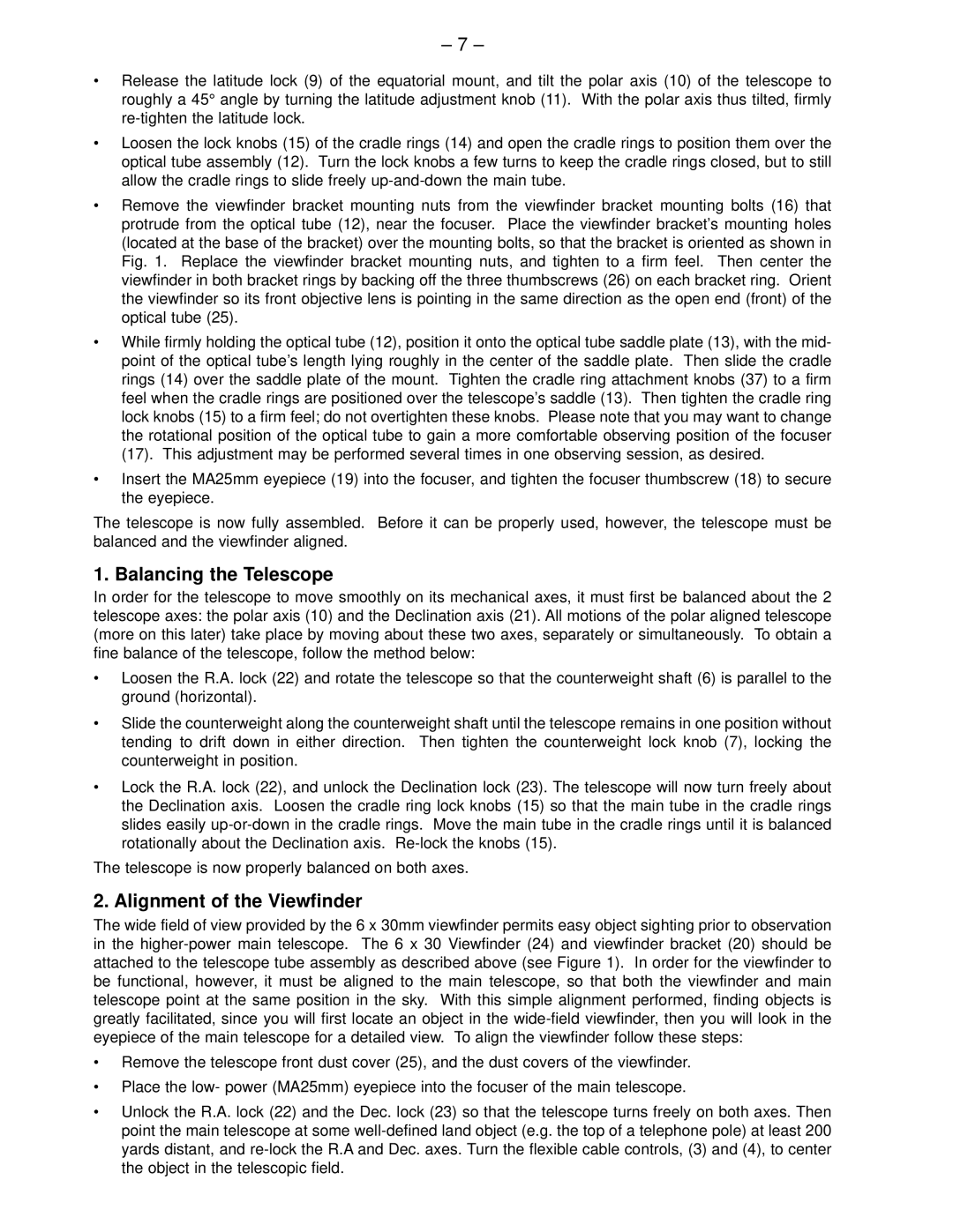 Meade 4500 instruction manual Balancing the Telescope, Alignment of the Viewfinder 