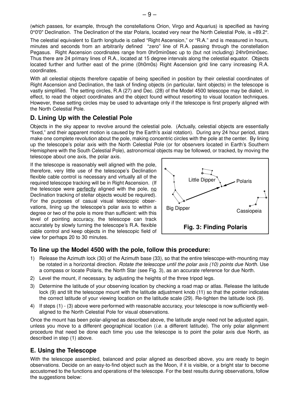 Meade 4500 instruction manual Lining Up with the Celestial Pole, Using the Telescope 