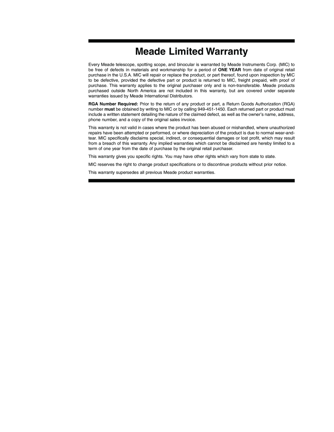 Meade 4504 instruction manual Meade Limited Warranty 