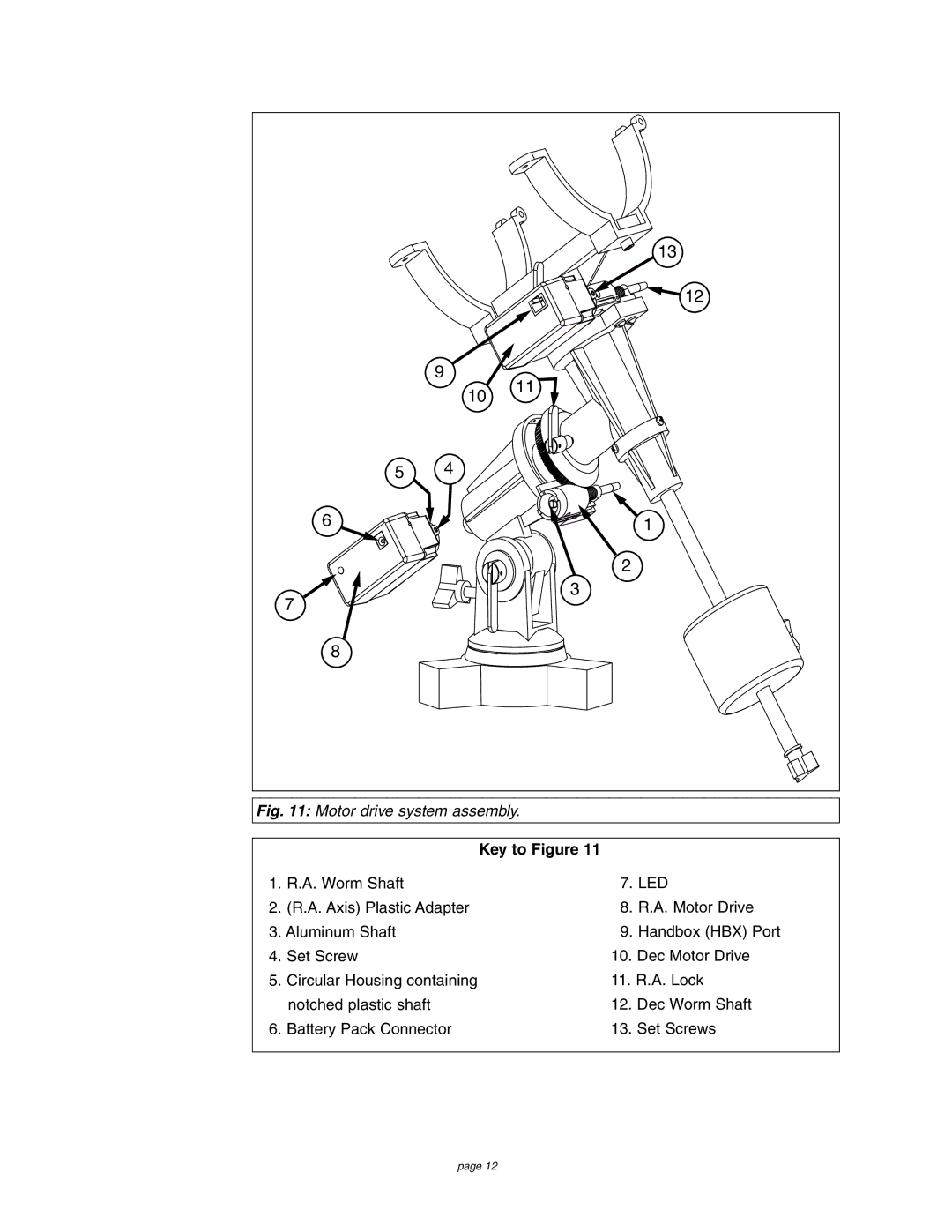 Meade 4504 instruction manual Motor drive system assembly, Key to Figure 