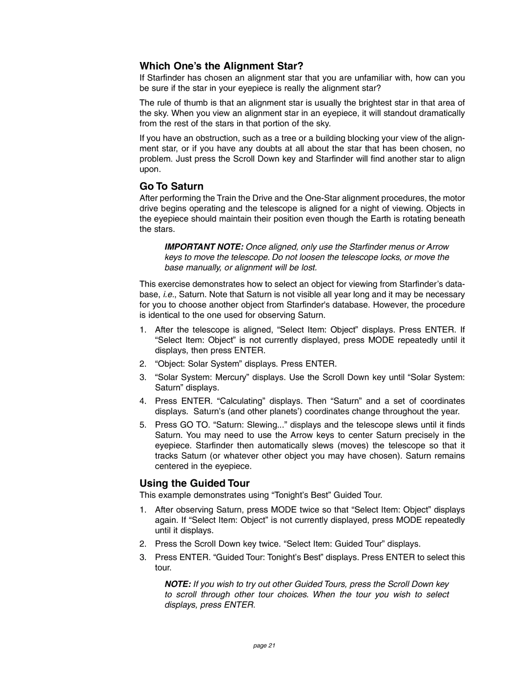 Meade 4504 instruction manual Which One’s the Alignment Star?, Go To Saturn, Using the Guided Tour 