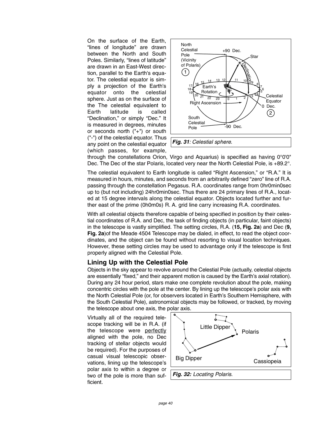 Meade 4504 instruction manual Lining Up with the Celestial Pole, Celestial sphere 