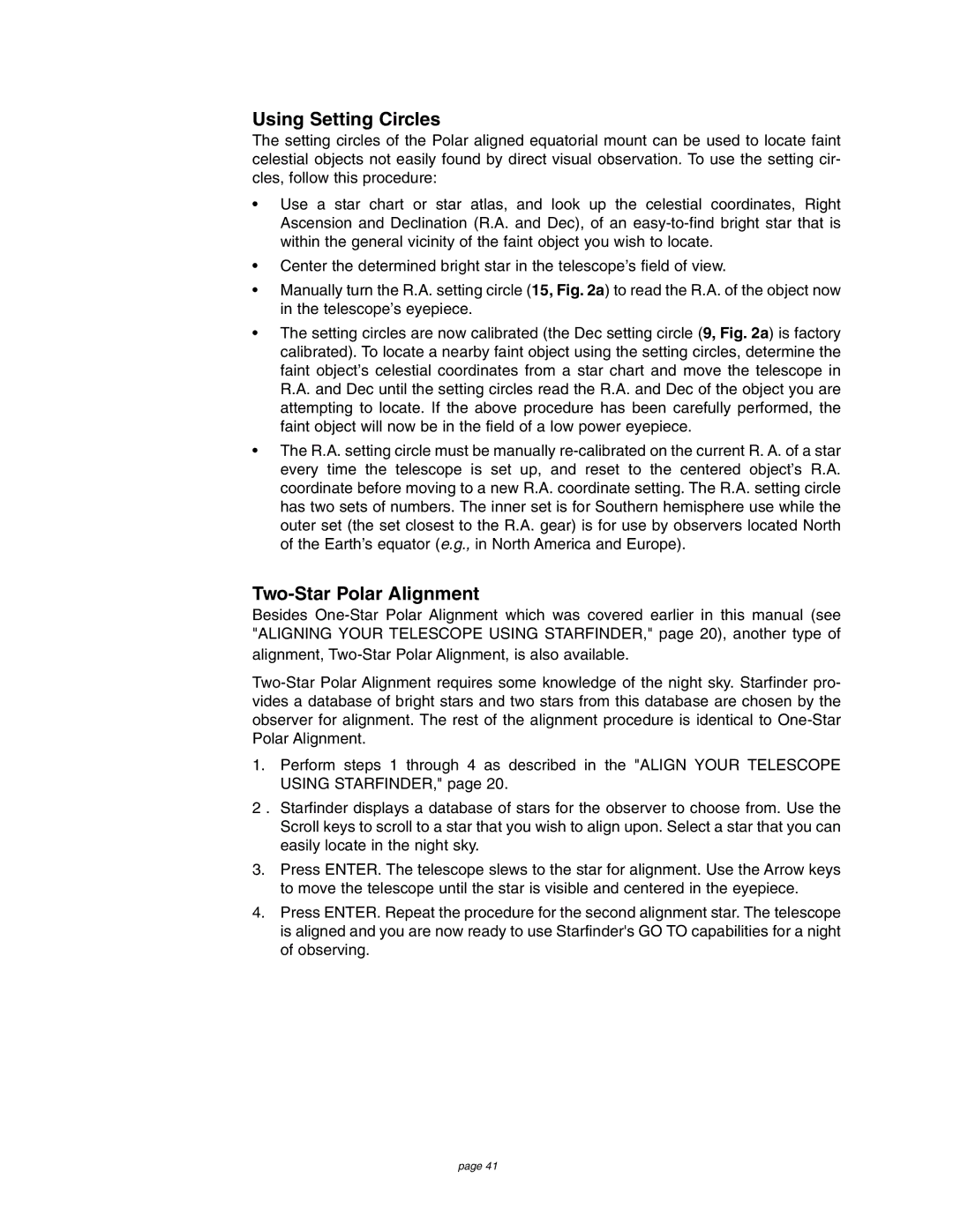 Meade 4504 instruction manual Using Setting Circles, Two-Star Polar Alignment 