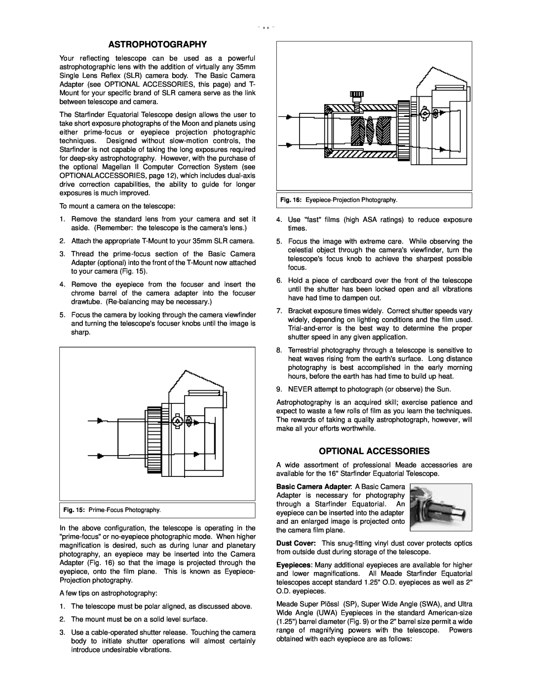 Meade 50 AZ-T instruction manual Astrophotography, Optional Accessories 