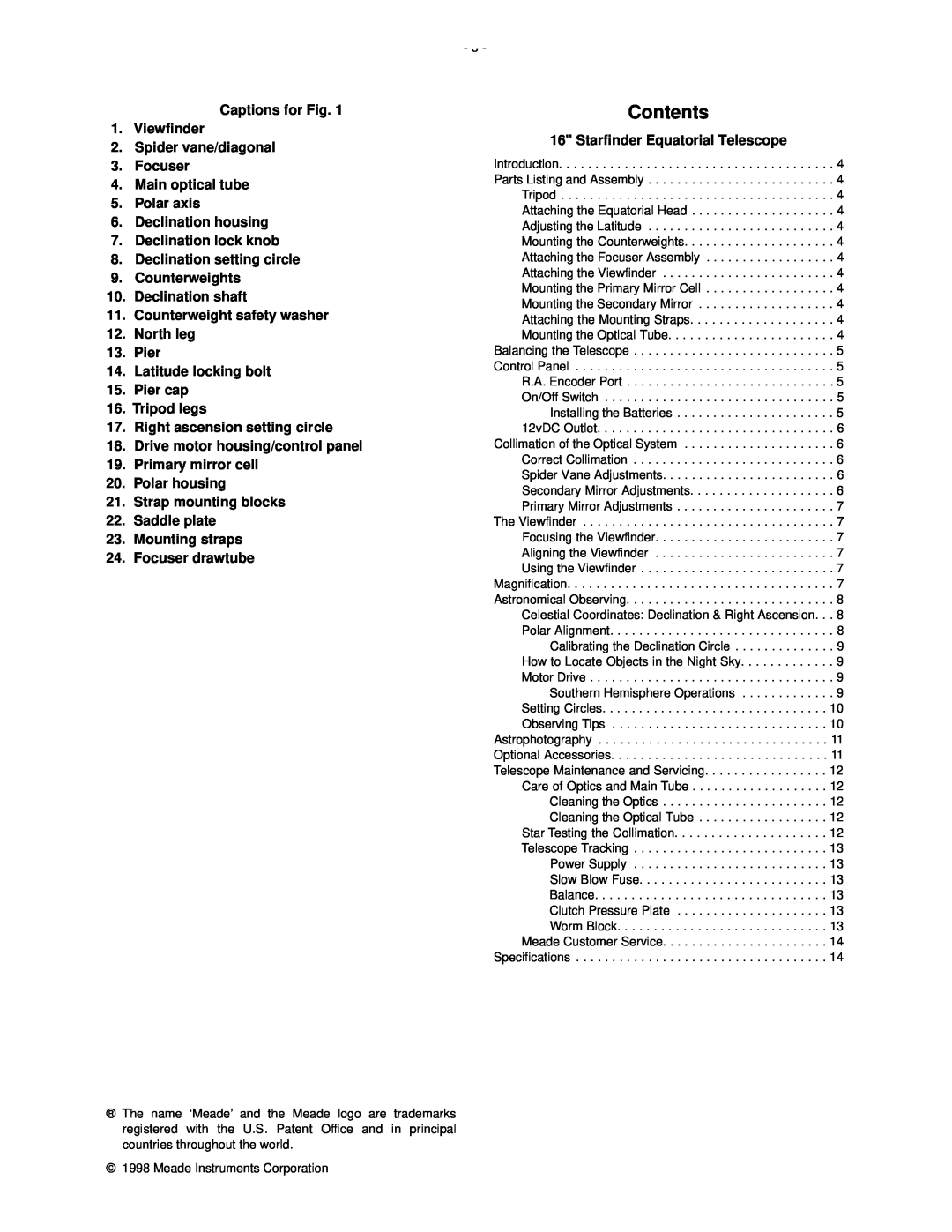 Meade 50 AZ-T instruction manual Contents 