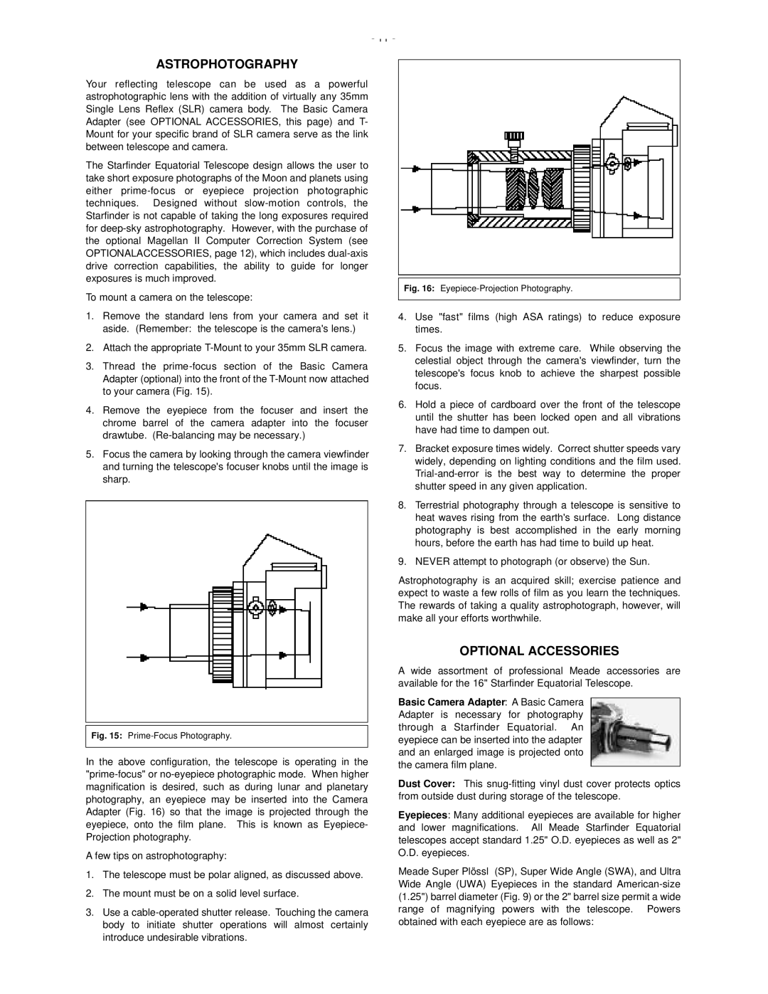 Meade 50 AZ-T instruction manual Astrophotography, Optional Accessories 