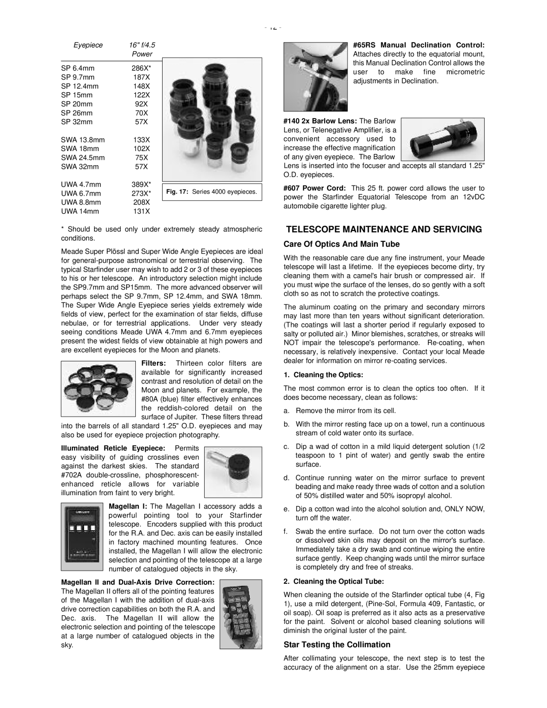 Meade 50 AZ-T Telescope Maintenance and Servicing, Care Of Optics And Main Tube, Star Testing the Collimation 