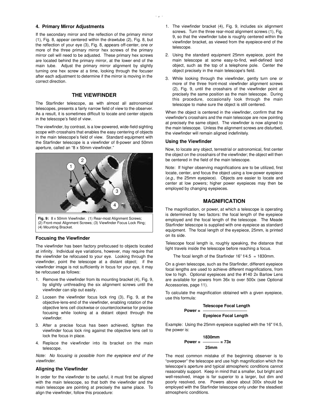 Meade 50 AZ-T instruction manual Viewfinder, Magnification 