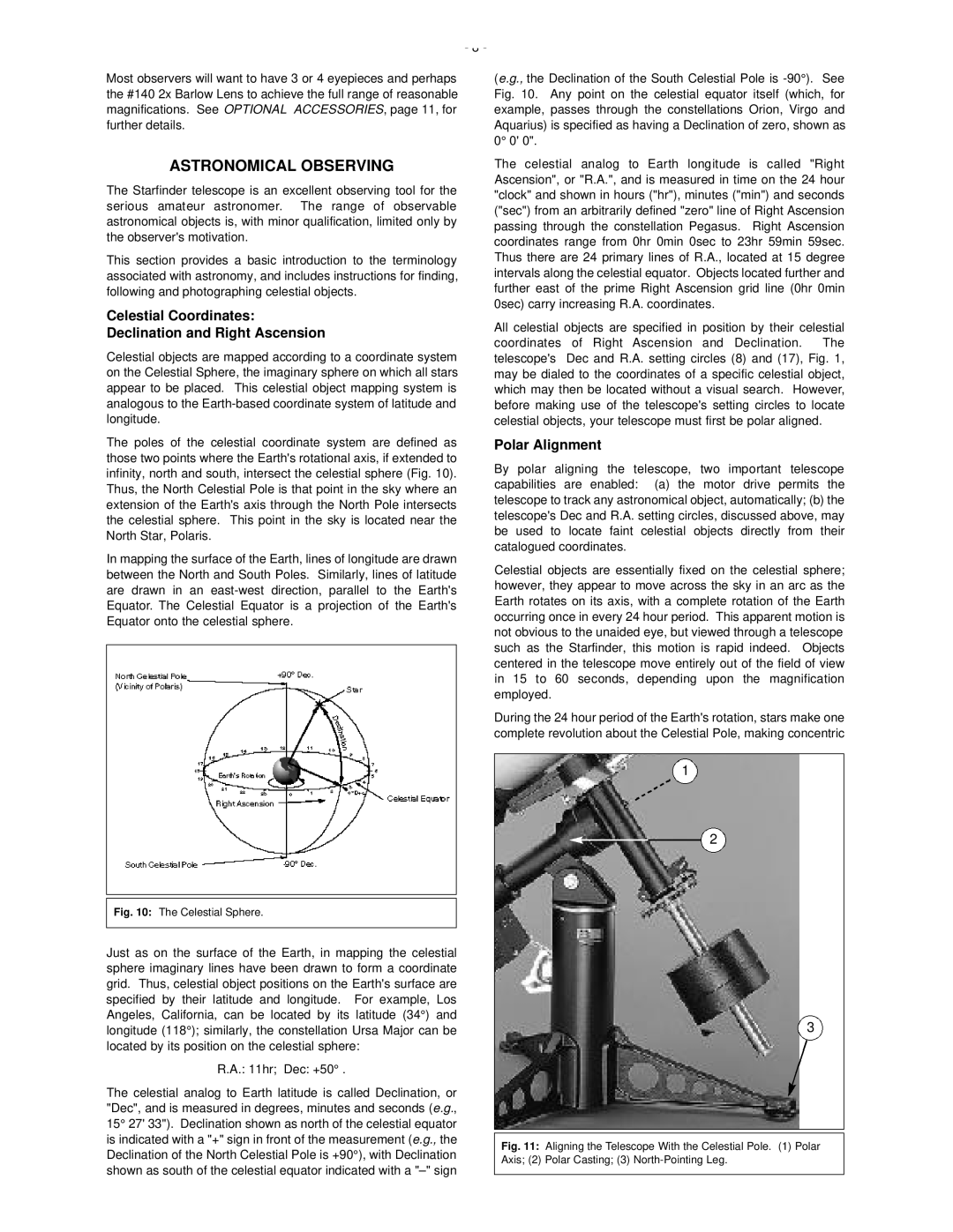 Meade 50 AZ-T Astronomical Observing, Celestial Coordinates Declination and Right Ascension, Polar Alignment 