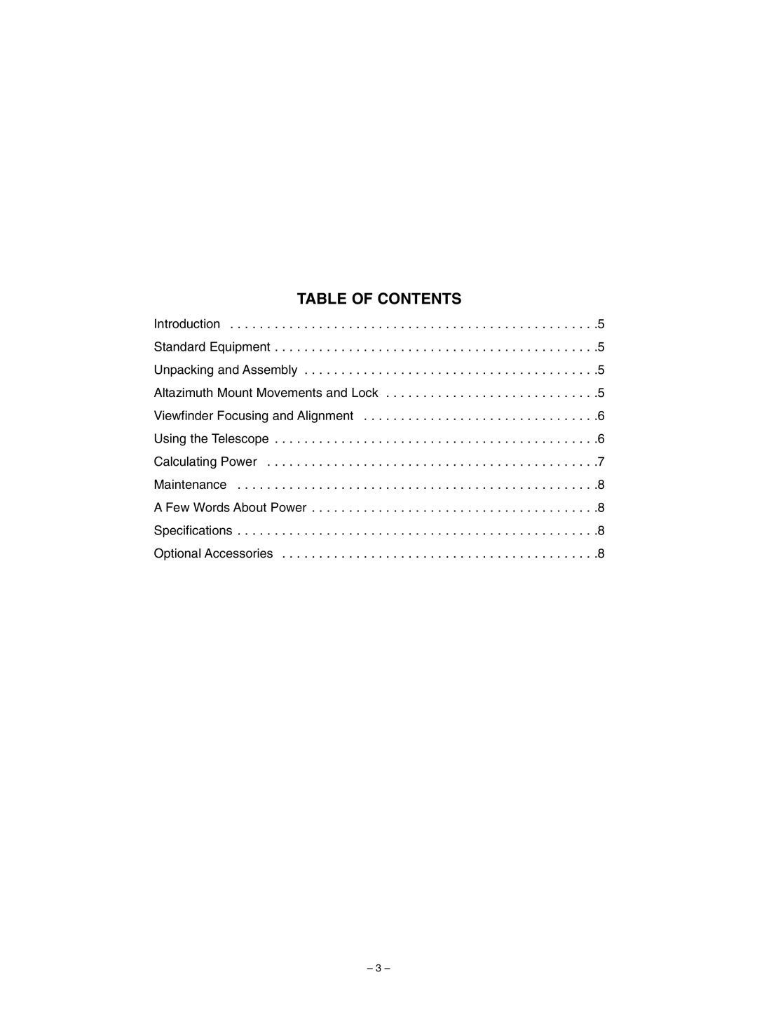 Meade 60 instruction manual Table of Contents 