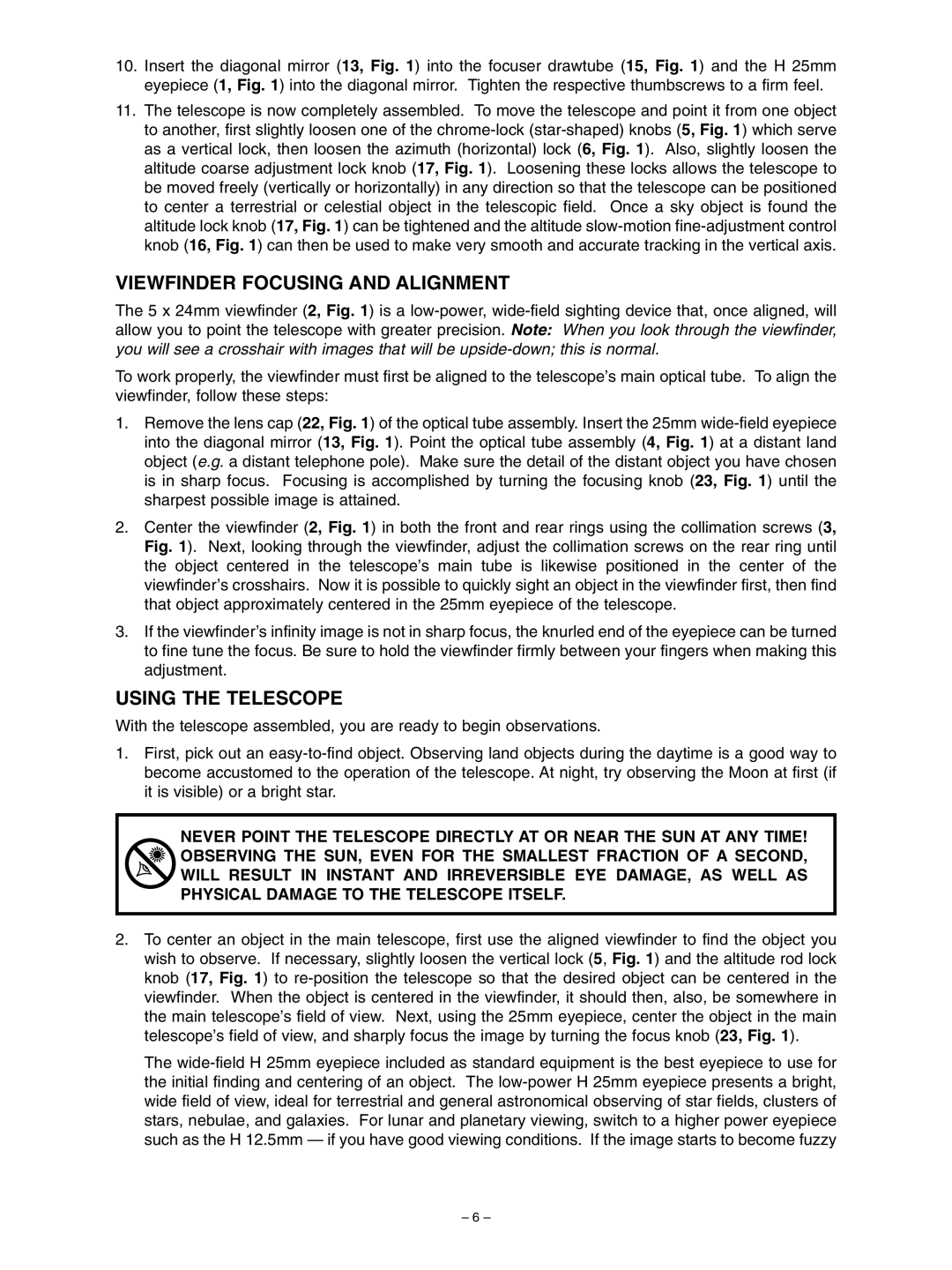 Meade 60 instruction manual Viewfinder Focusing and Alignment, Using the Telescope 