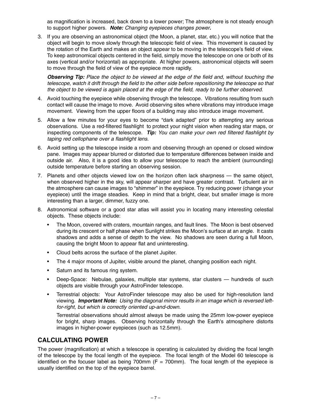 Meade 60 instruction manual Calculating Power 