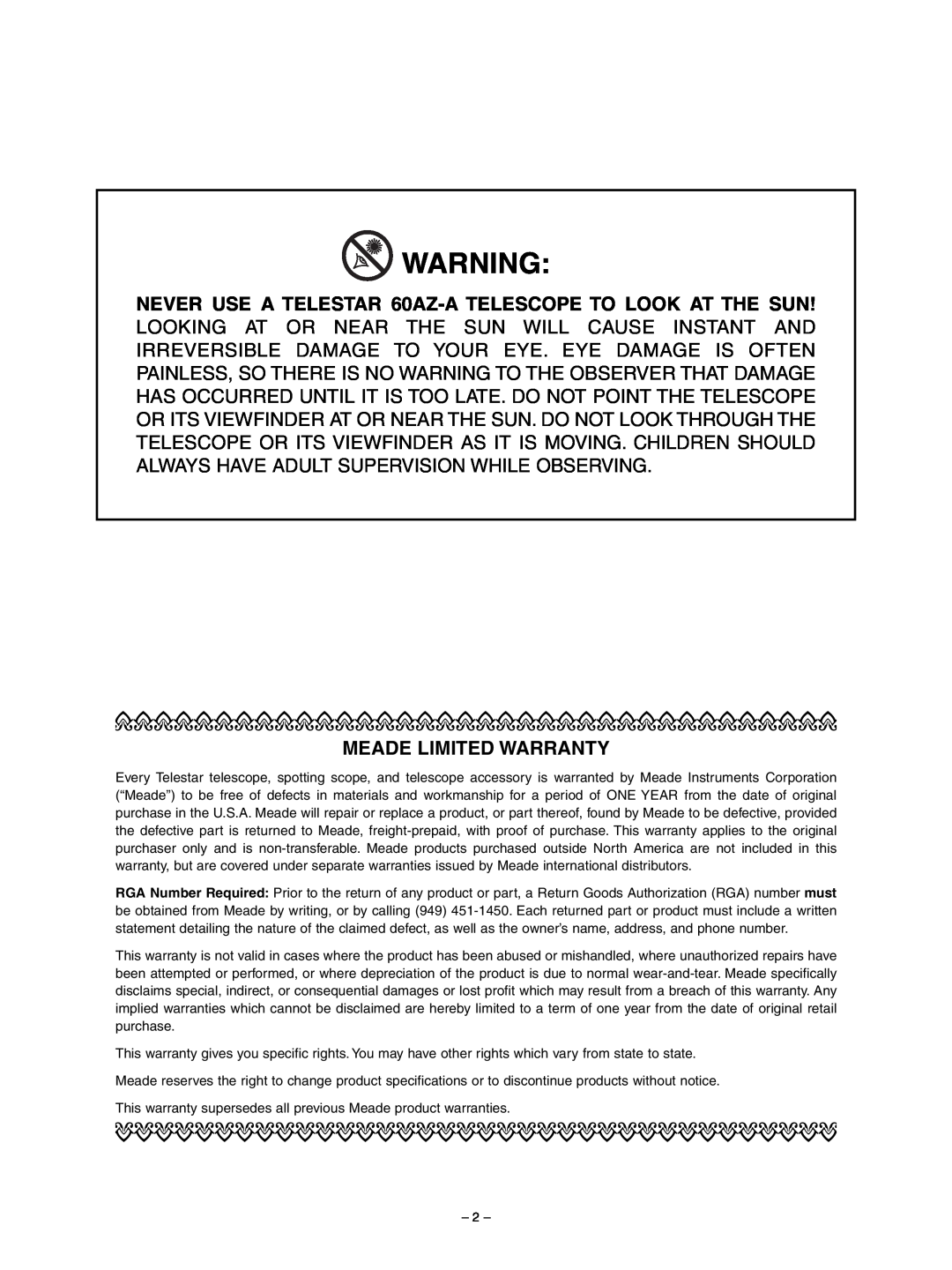 Meade 60AZ-A instruction manual Meade Limited Warranty 