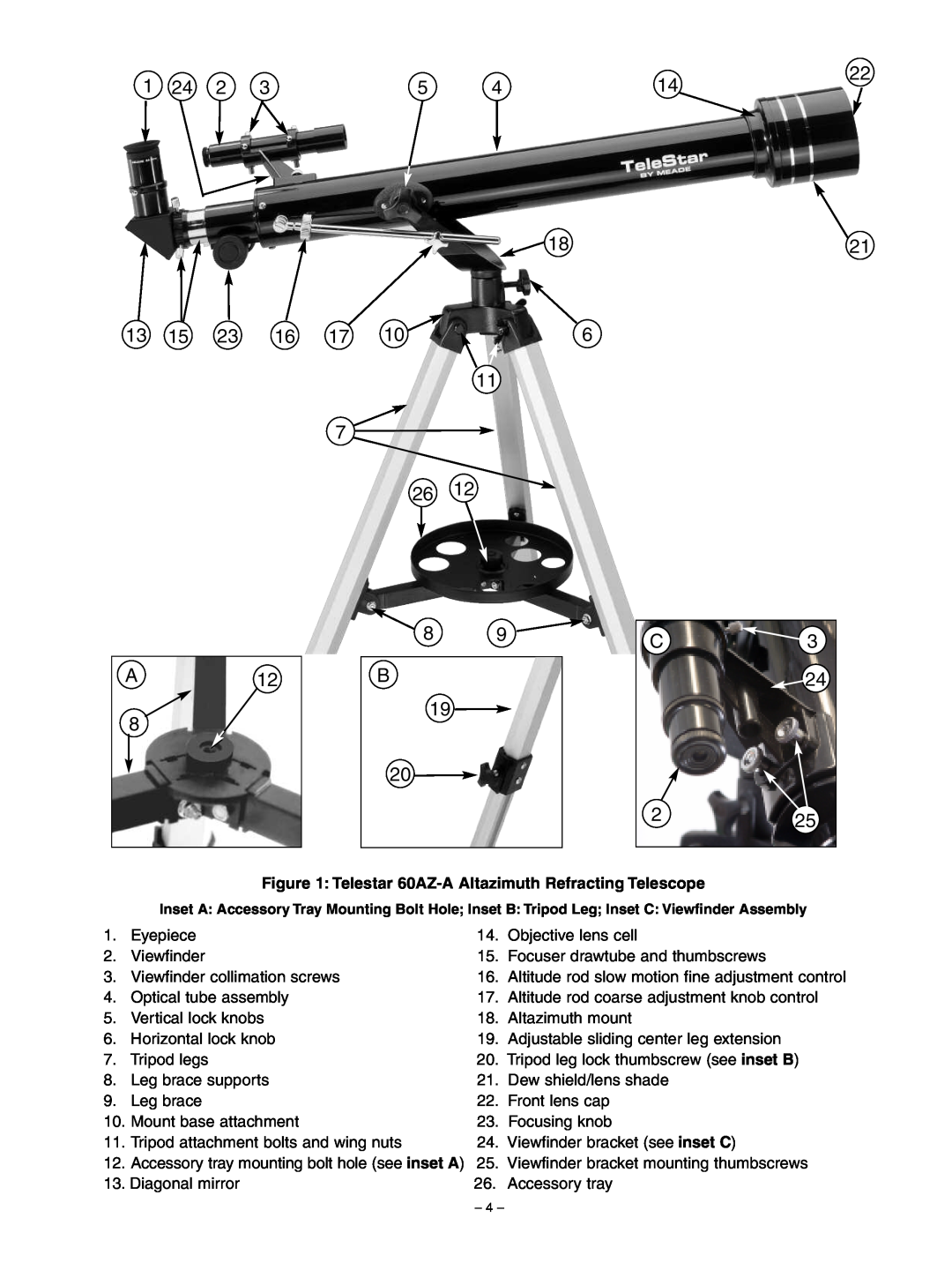 Meade instruction manual 1821, 13 15 23 A12, Telestar 60AZ-A Altazimuth Refracting Telescope 