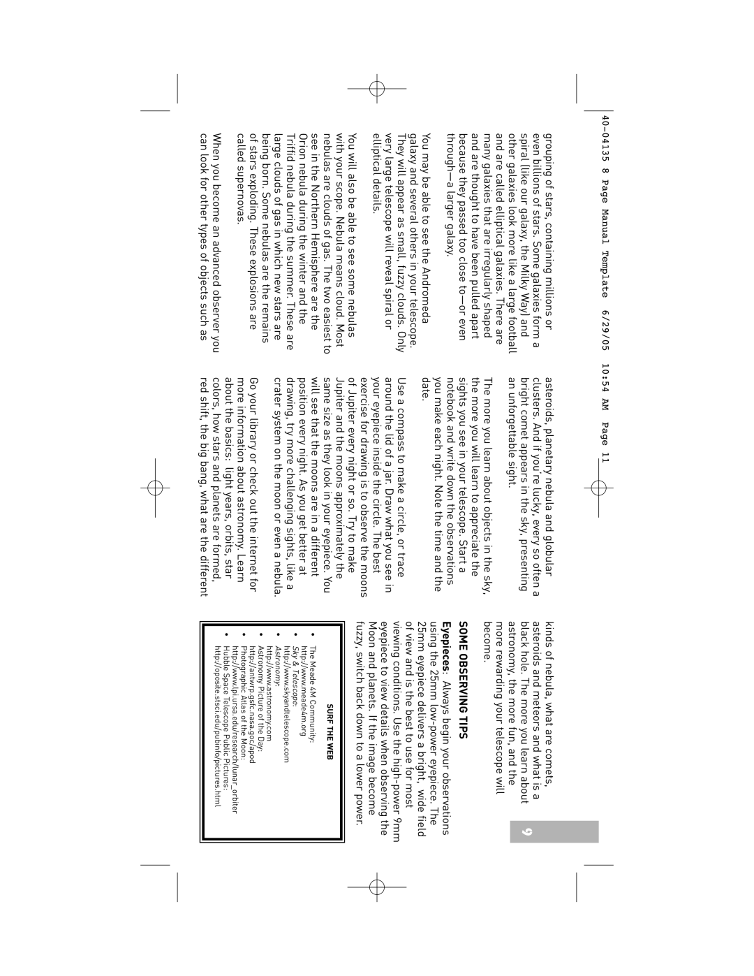 Meade 60AZ-A2 instruction manual Some Observing Tips, Surf the WEB 