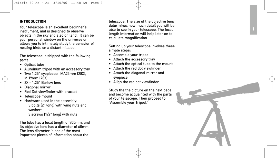 Meade 60AZ-AR instruction manual Polaris 60 AZ - AR 3/10/06 1148 AM Page 