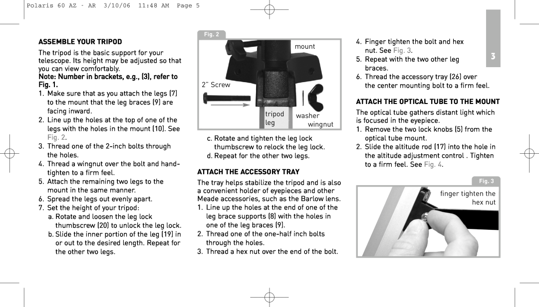 Meade 60AZ-AR instruction manual Polaris 60 AZ - AR 3/10/06 1148 AM Page 