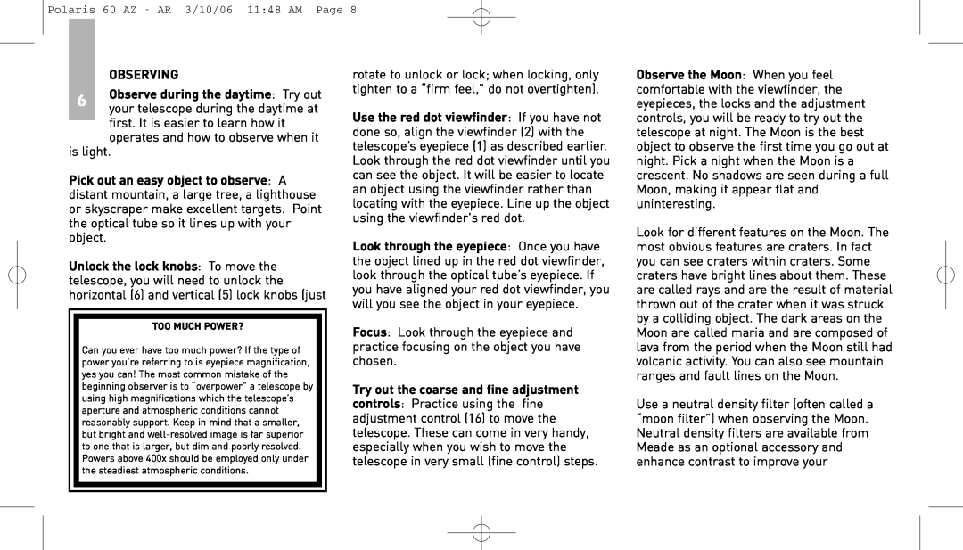 Meade 60AZ-AR instruction manual Polaris 60 AZ - AR 3/10/06 1148 AM Page 