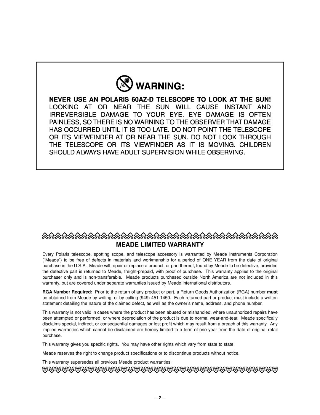 Meade 60AZ-D instruction manual Meade Limited Warranty 
