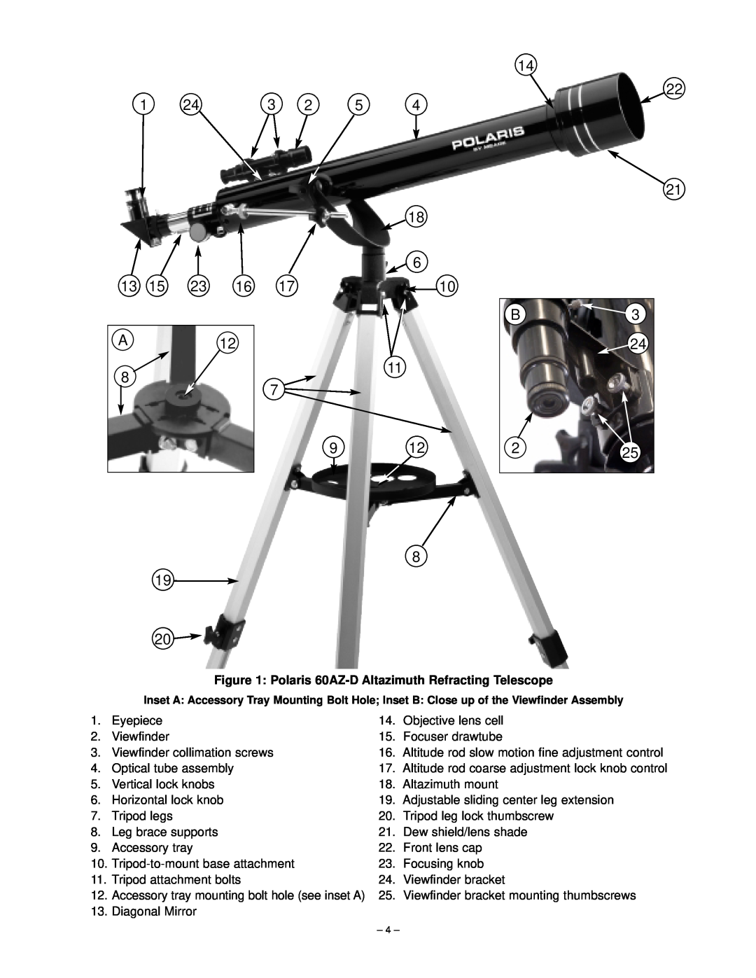 Meade instruction manual 1710, Polaris 60AZ-D Altazimuth Refracting Telescope 