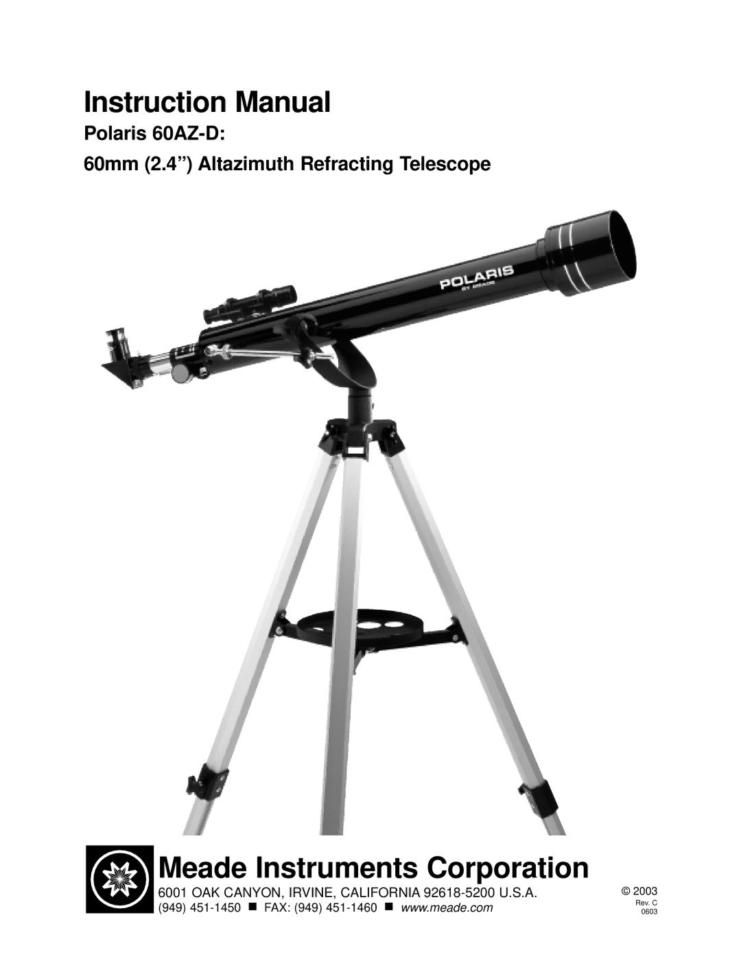 Meade 60AZ-D instruction manual Meade Instruments Corporation 