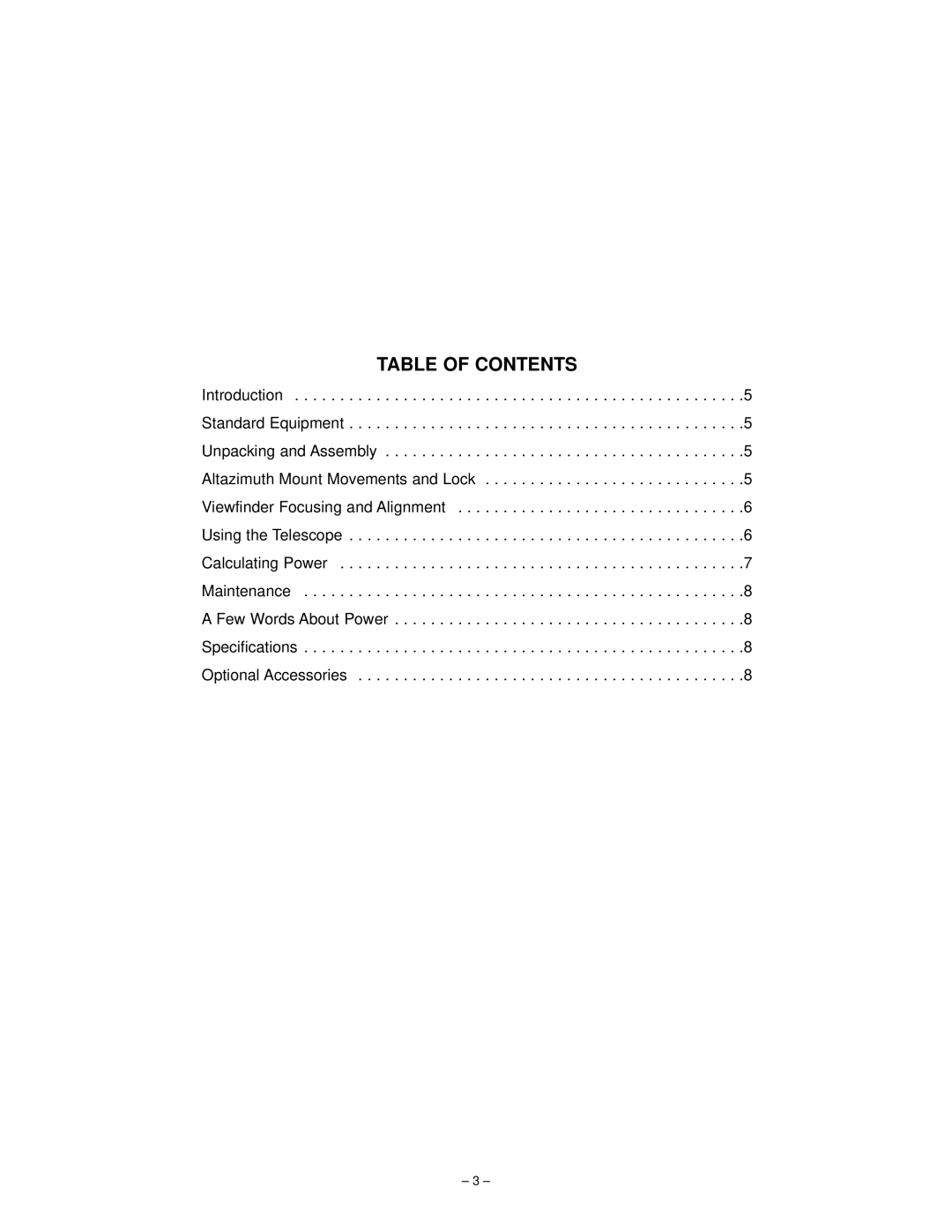 Meade 60AZ-D instruction manual Table of Contents 