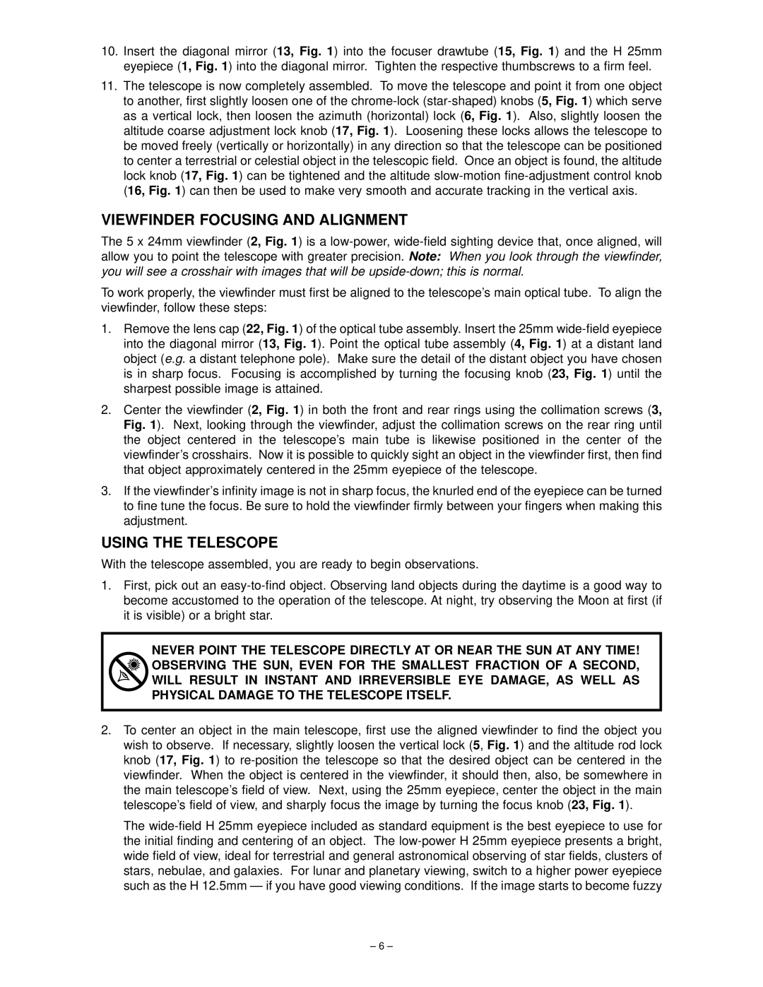 Meade 60AZ-D instruction manual Viewfinder Focusing and Alignment, Using the Telescope 