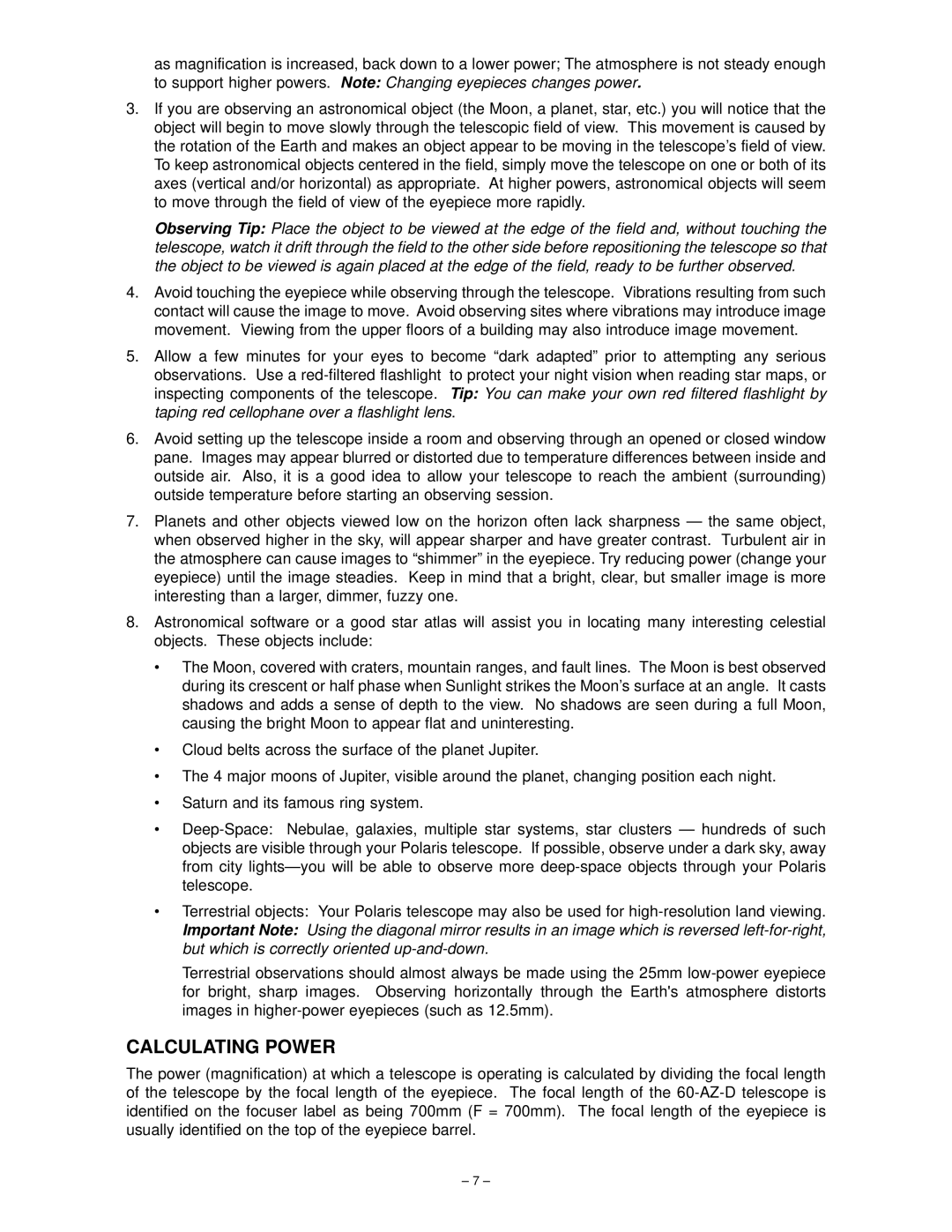 Meade 60AZ-D instruction manual Calculating Power 