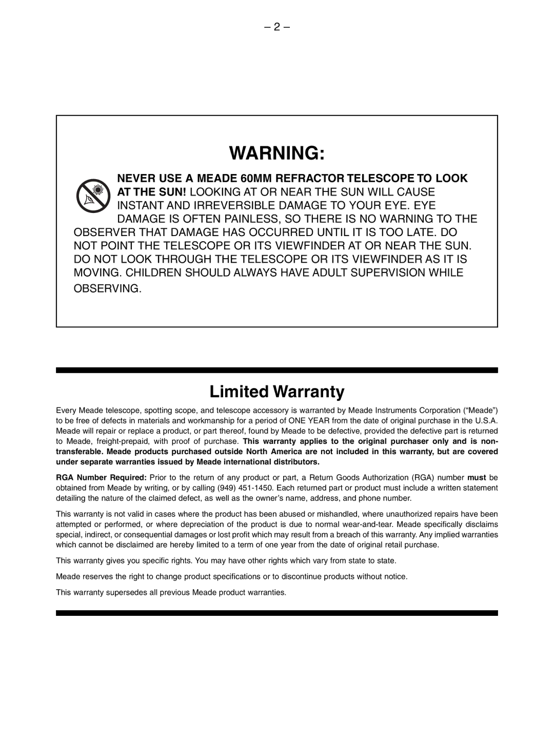 Meade 60EQ-A instruction manual Limited Warranty 