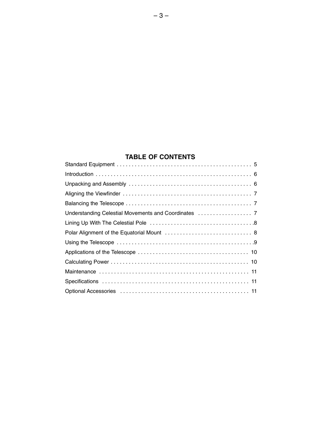 Meade 60EQ-A instruction manual Table of Contents 