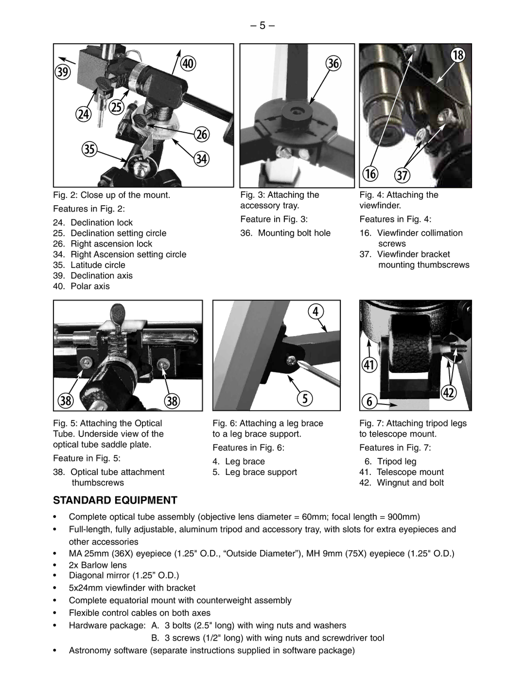 Meade 60EQ-A instruction manual $ 2%, Standard Equipment 