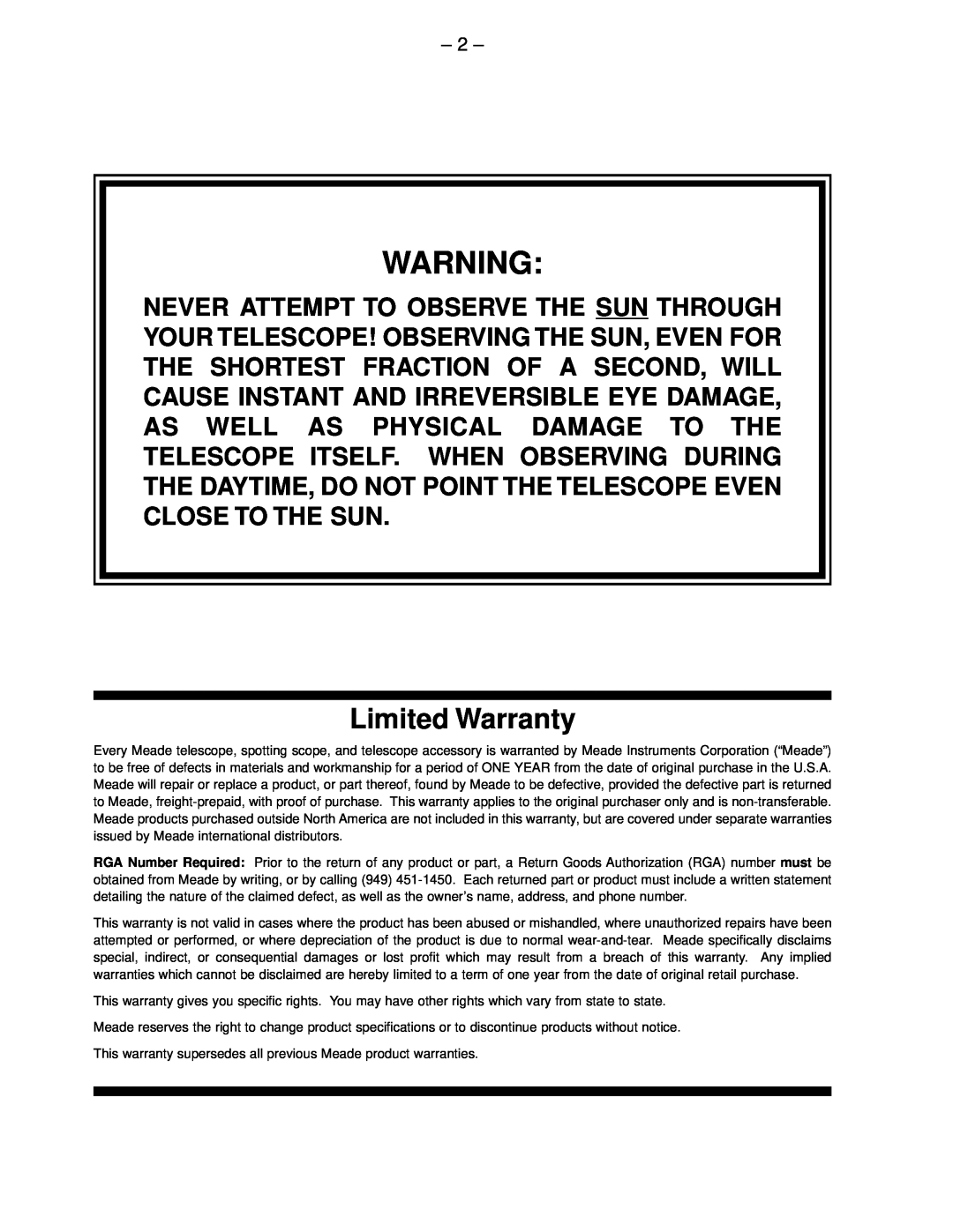 Meade 60EQ-D instruction manual Limited Warranty 