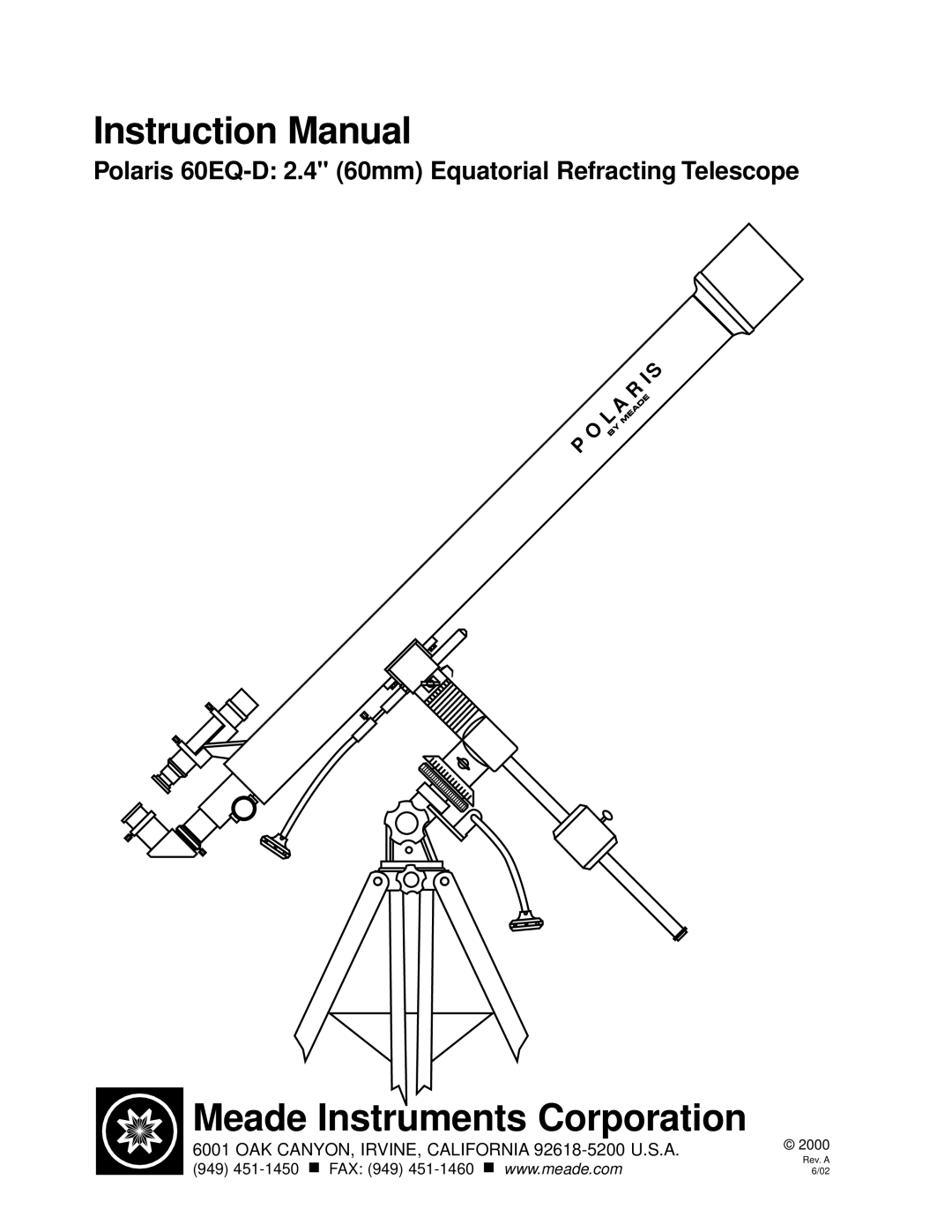 Meade 60EQ-D instruction manual Meade Instruments Corporation 