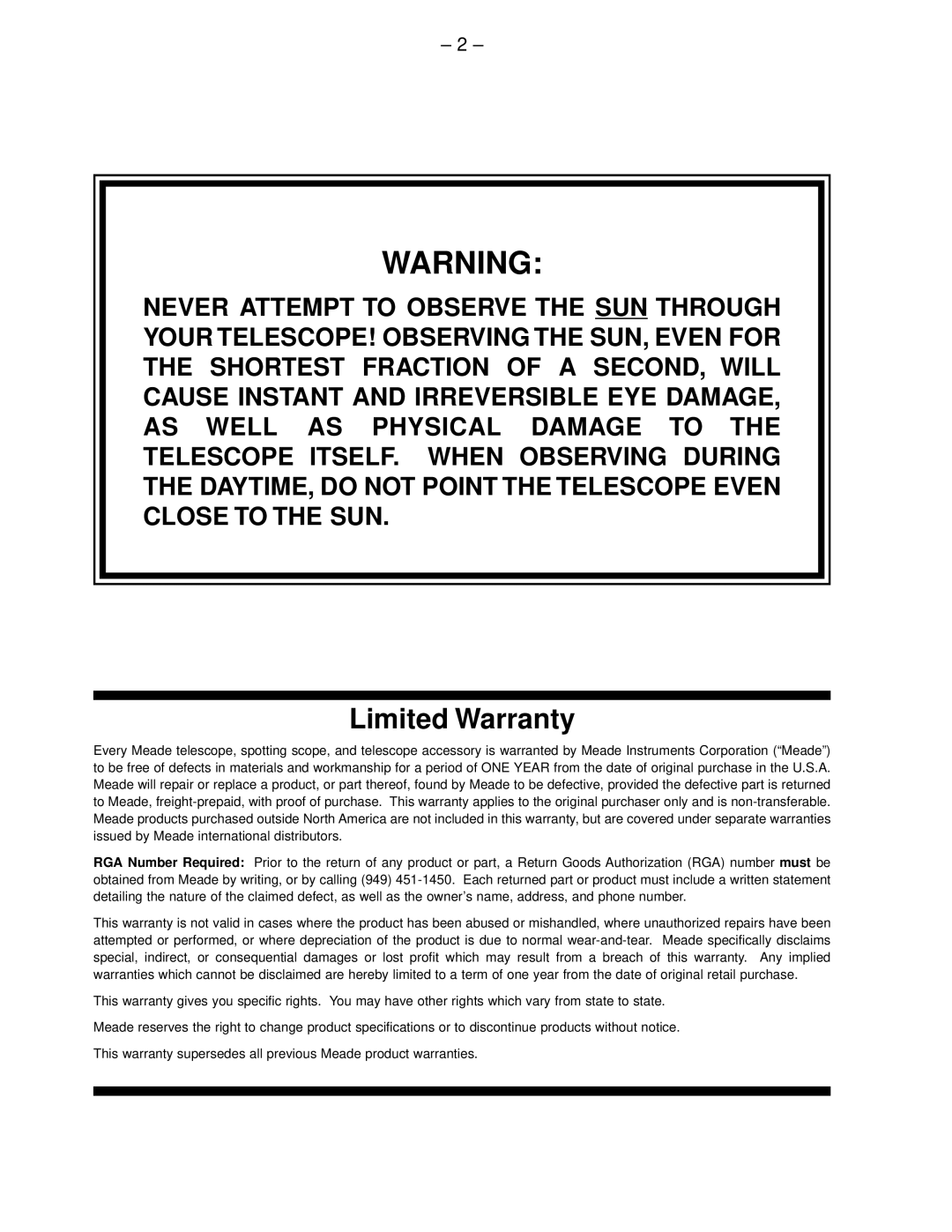 Meade 60EQ-D instruction manual Limited Warranty 