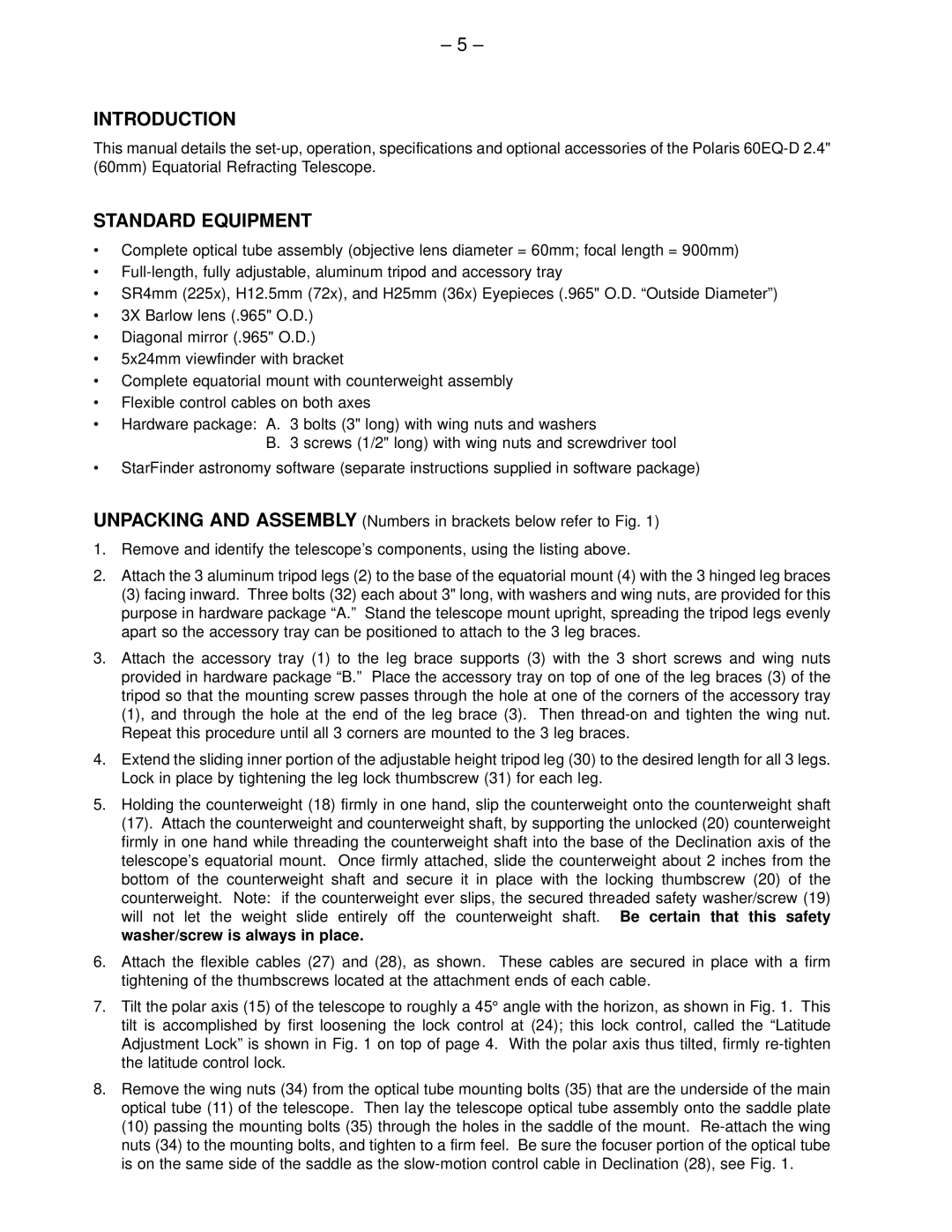 Meade 60EQ-D instruction manual Introduction, Standard Equipment 