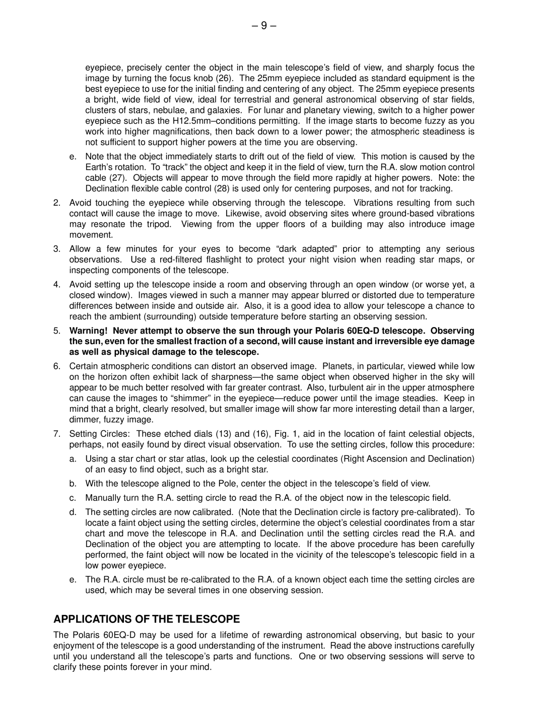 Meade 60EQ-D instruction manual Applications of the Telescope 