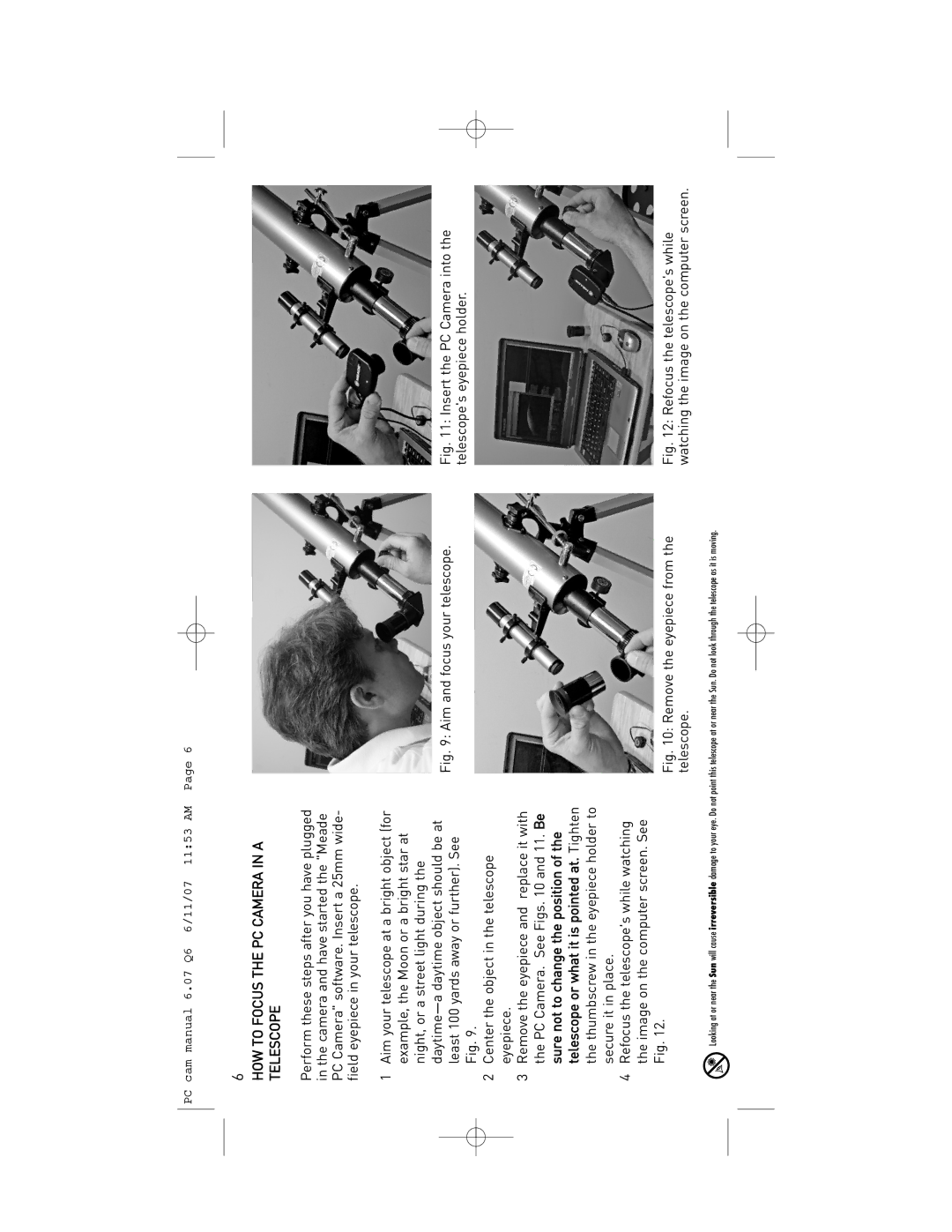 Meade 626-3233 instruction manual HOW to Focus the PC Camera in a Telescope 