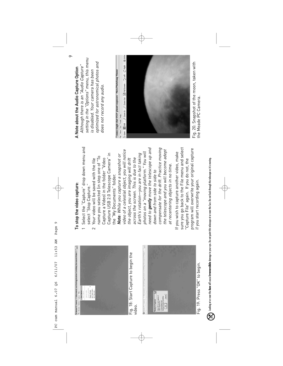 Meade 626-3233 instruction manual Start Capture to begin the video 