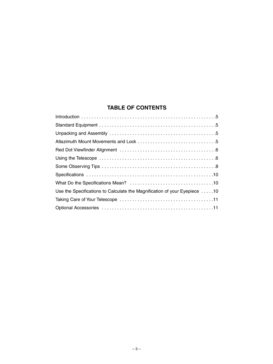 Meade 70AZ-ADR instruction manual Table of Contents 