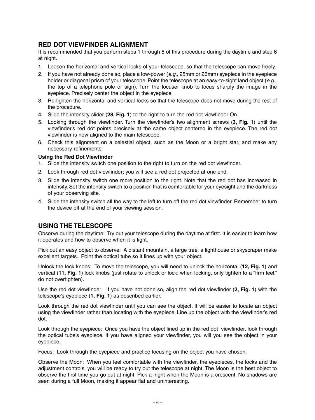 Meade 70AZ-ADR instruction manual RED DOT Viewfinder Alignment, Using the Telescope 