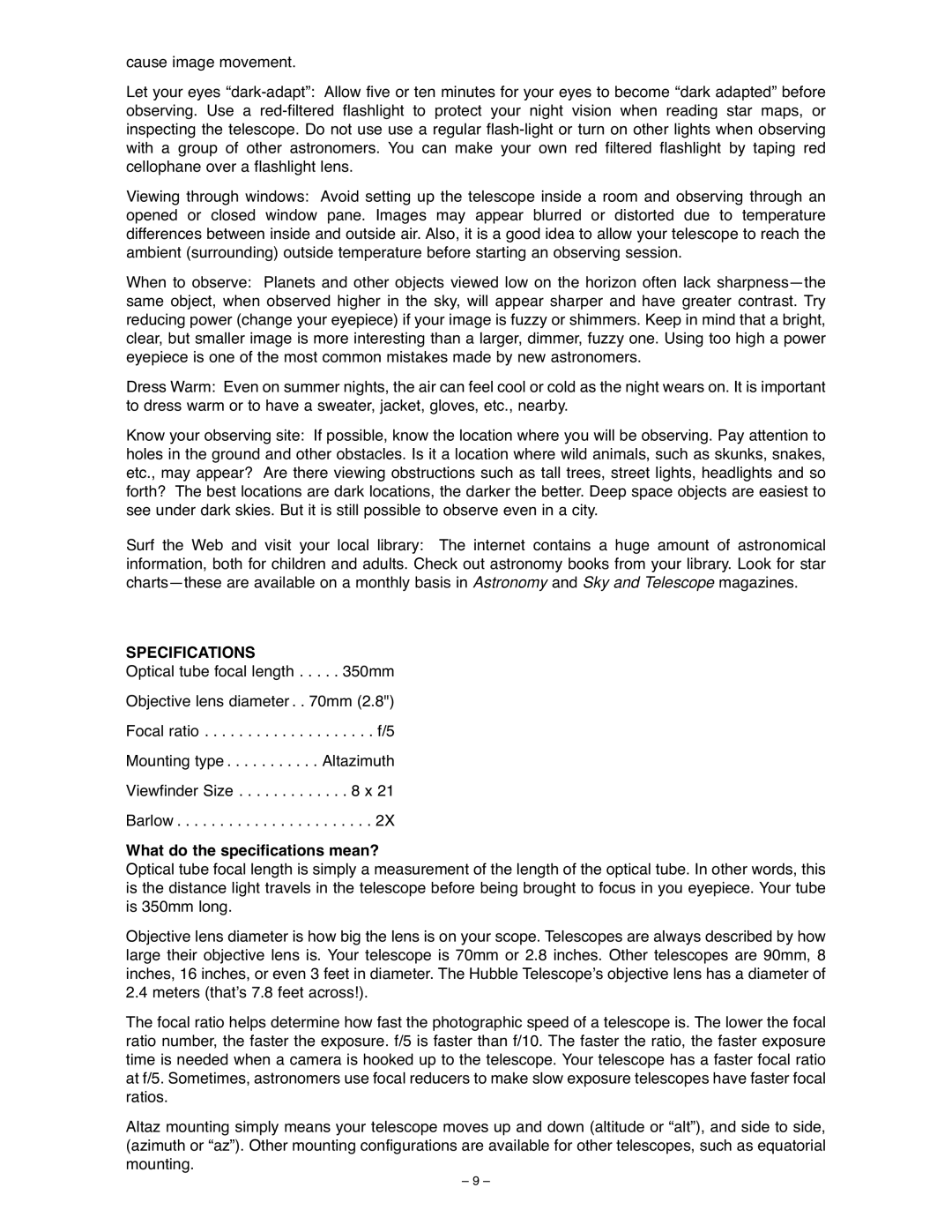 Meade 70AZ-ADS instruction manual Specifications, What do the specifications mean? 