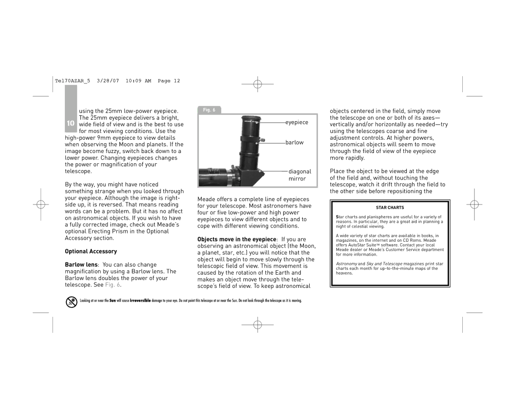 Meade 70AZ-AR instruction manual Optional Accessory, Star Charts 