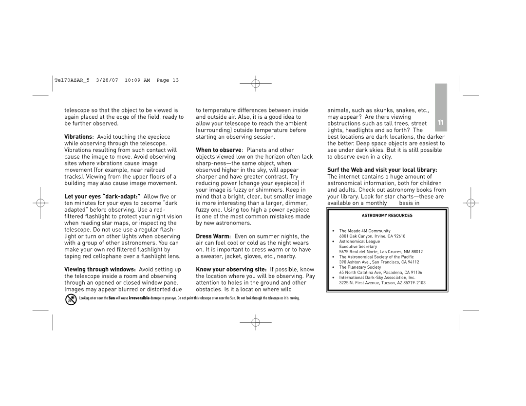 Meade 70AZ-AR instruction manual Astronomy Resources 