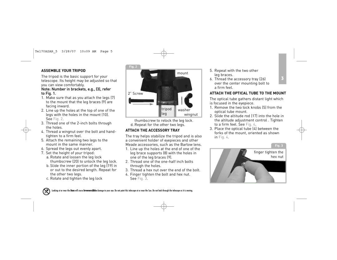 Meade 70AZ-AR instruction manual Assemble Your Tripod, Attach the Accessory Tray, Attach the Optical Tube to the Mount 