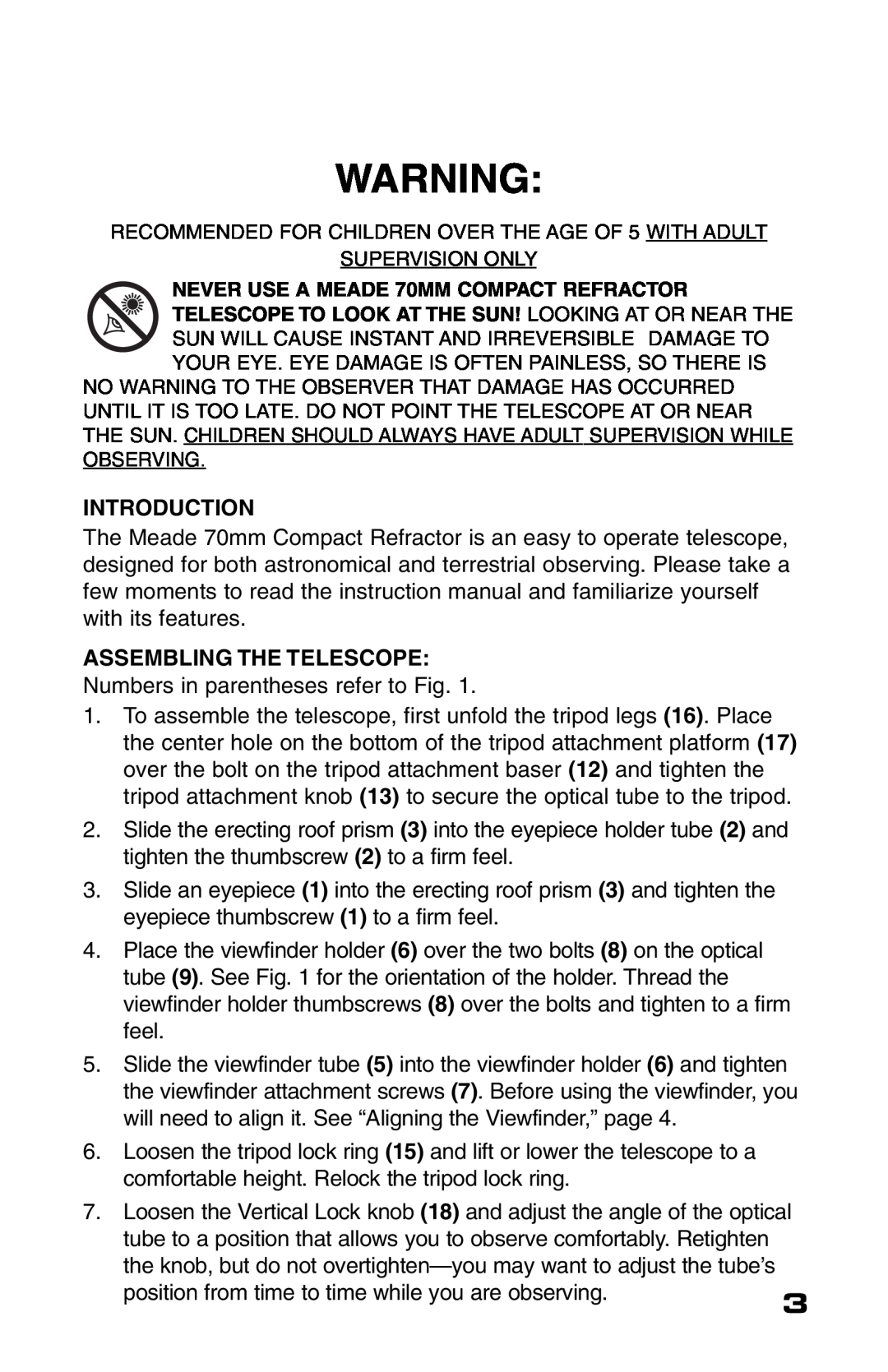 Meade 70AZ-T instruction manual Introduction, Assembling The Telescope 