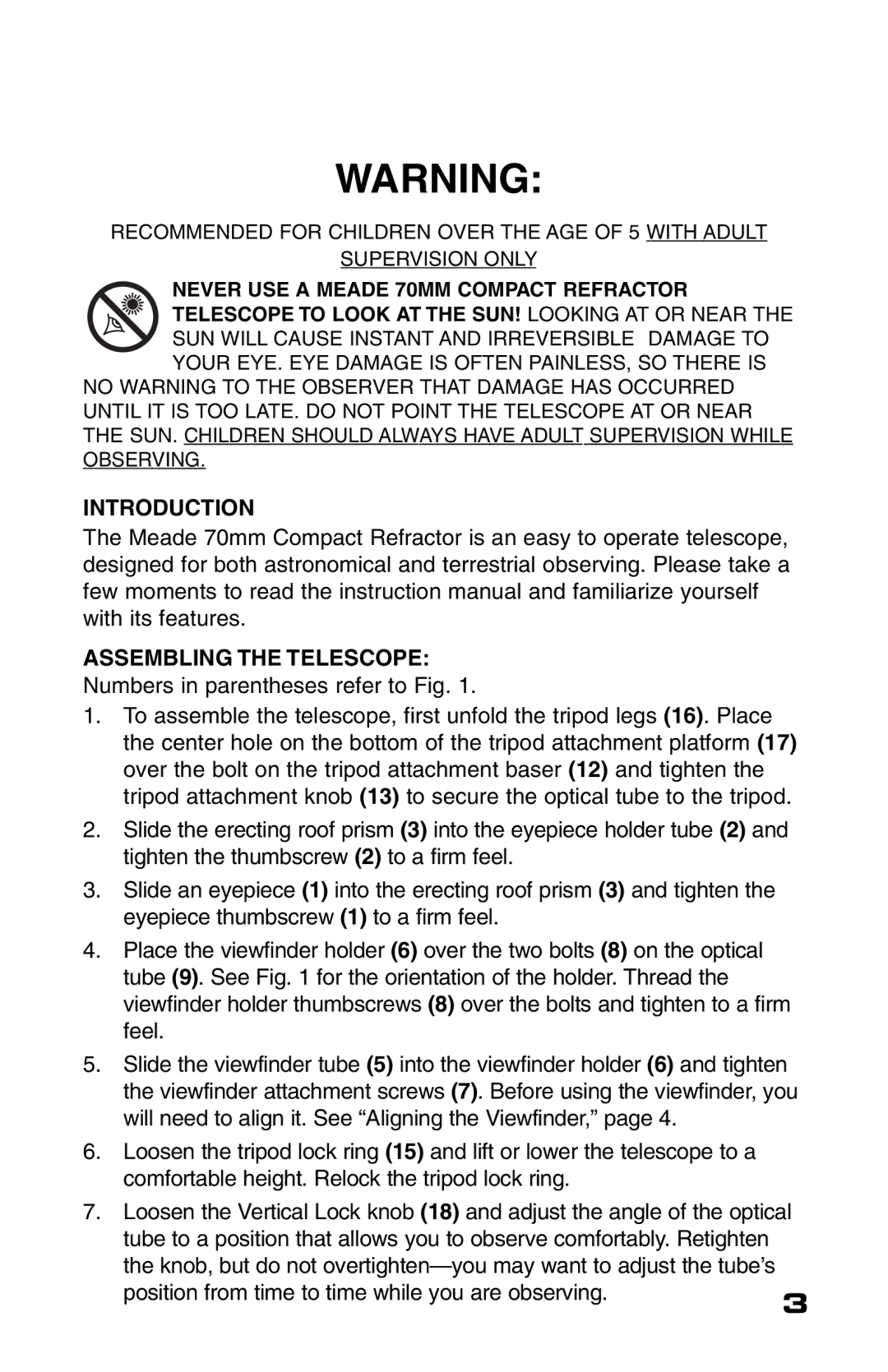 Meade 70AZ-T instruction manual Introduction Assembling the Telescope 